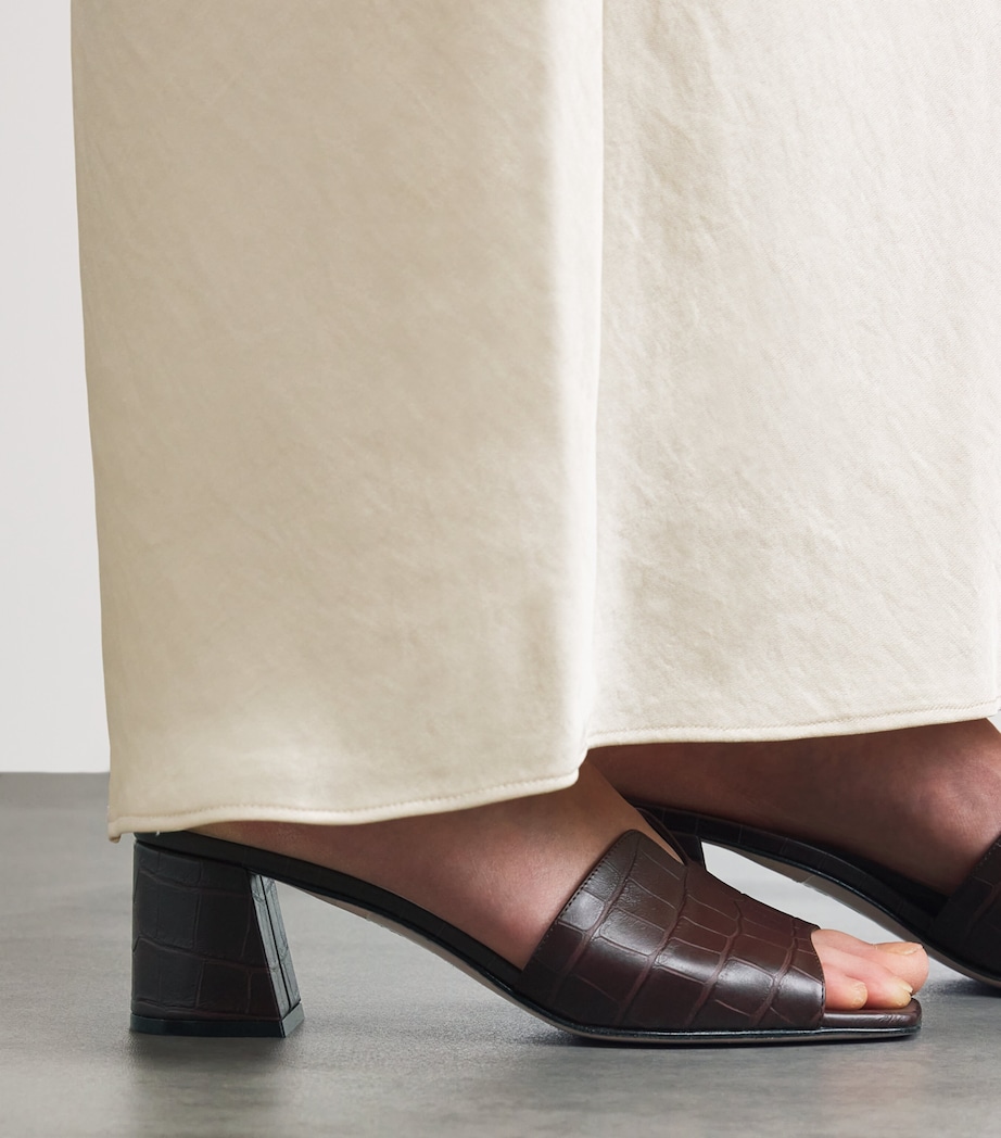 Gina Leather Croc-Embossed Arles Mules Wine Image 2