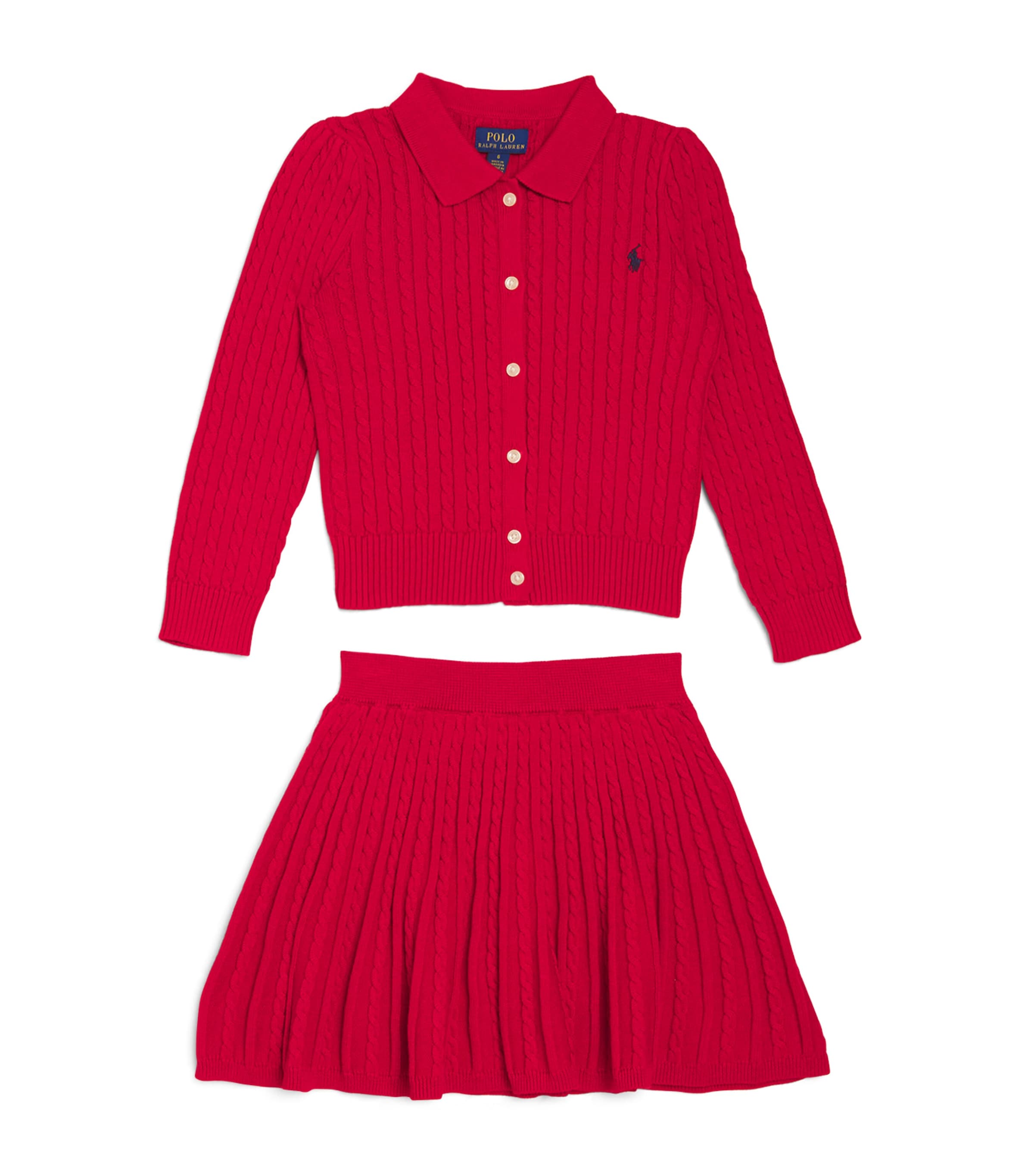 Shop Ralph Lauren Cardigan And Skirt Set In Red