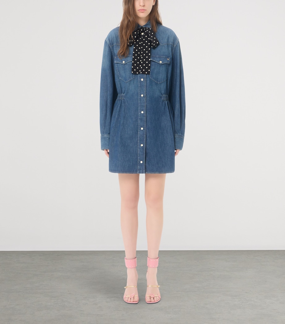 Valentino Womens Denim Polka-Dot Bow Shirt Dress Image 3
