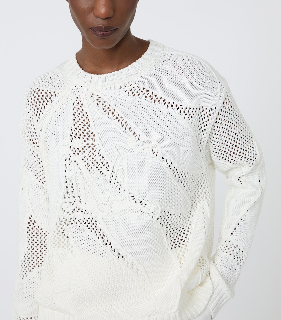 Max Mara Womens Crochet Logo Sweater White Image 5