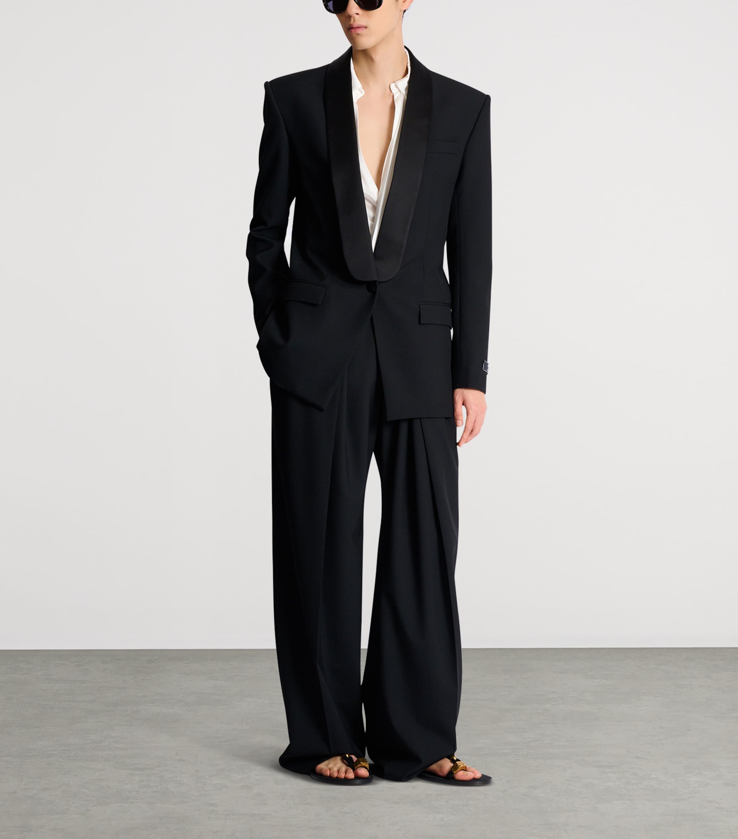 Balmain Mens Wool Twill Pleated Trousers Noir Image 7