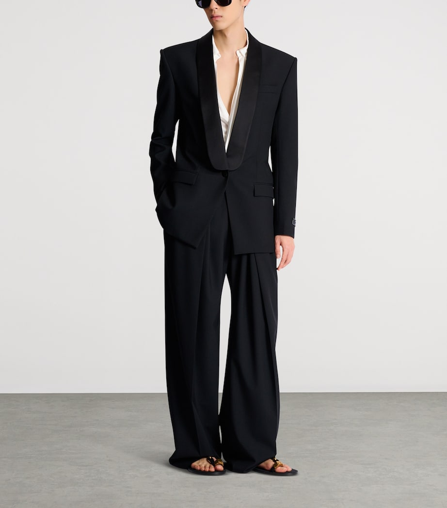 Balmain Mens Wool Twill Pleated Trousers Noir Image 7