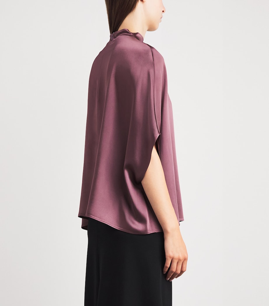 LAPOINTE Womens Satin Cape Blouse Dark Mauve Image 5