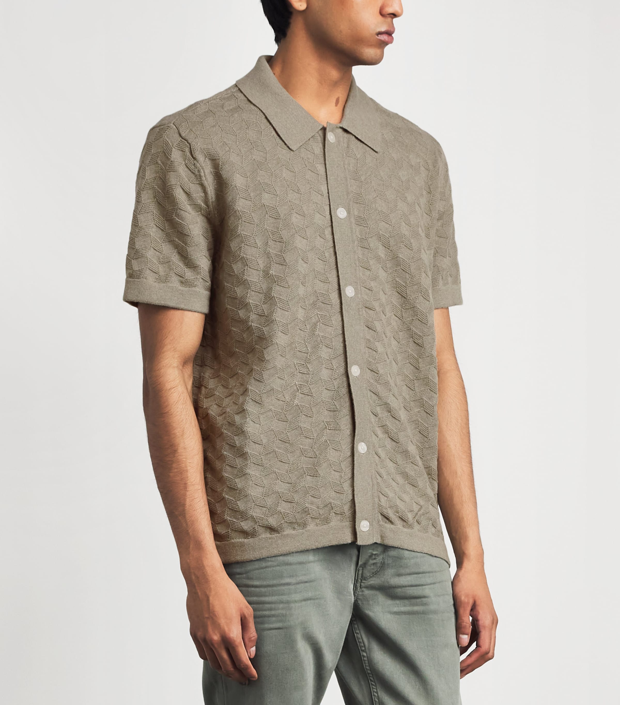 PAIGE Mens Cotton-Linen Mendez Shirt Dried Lemongrass Image 4