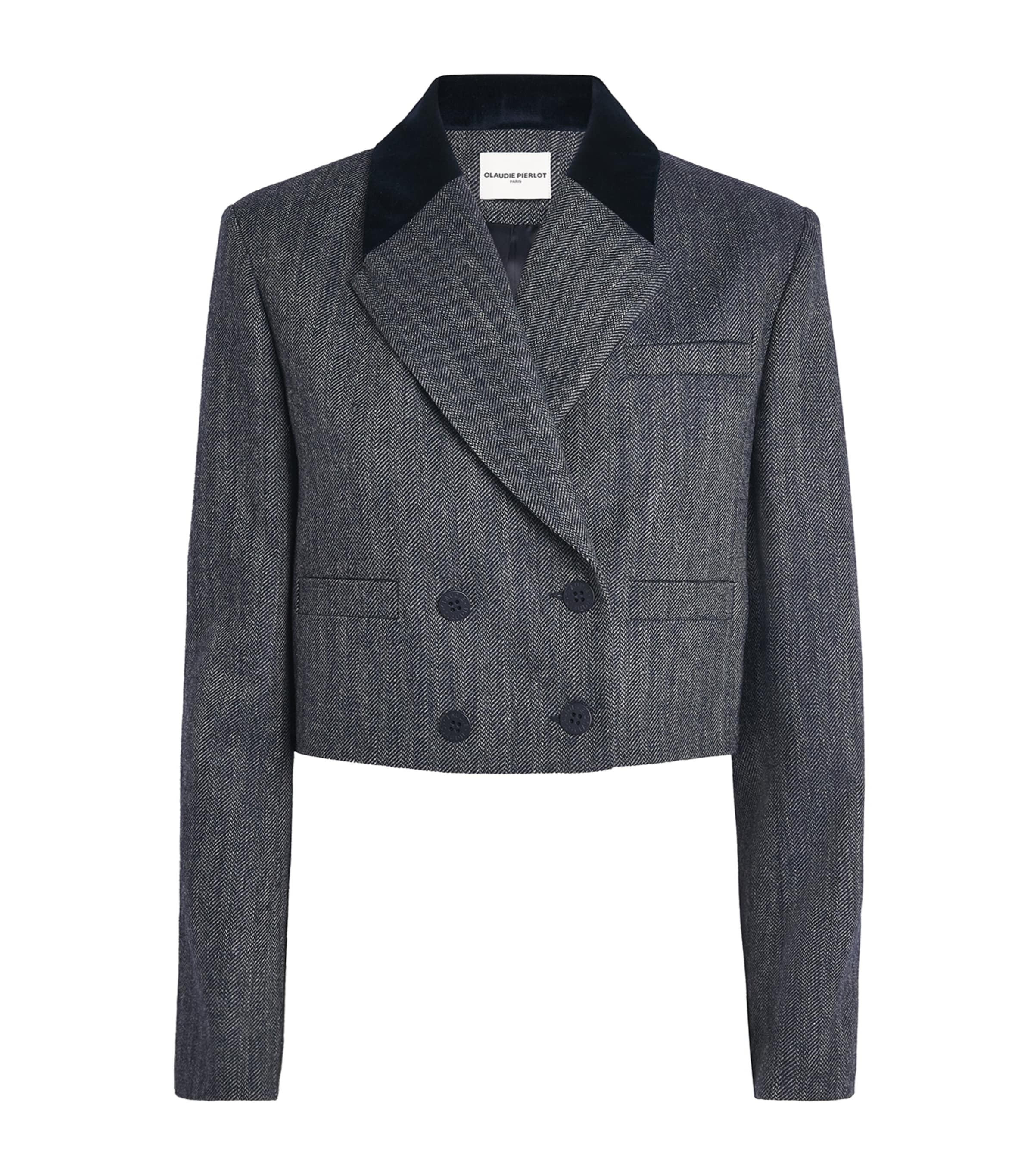 Claudie Pierlot Womens Tweed-Velvet Cropped Blazer Dual Color Image 1