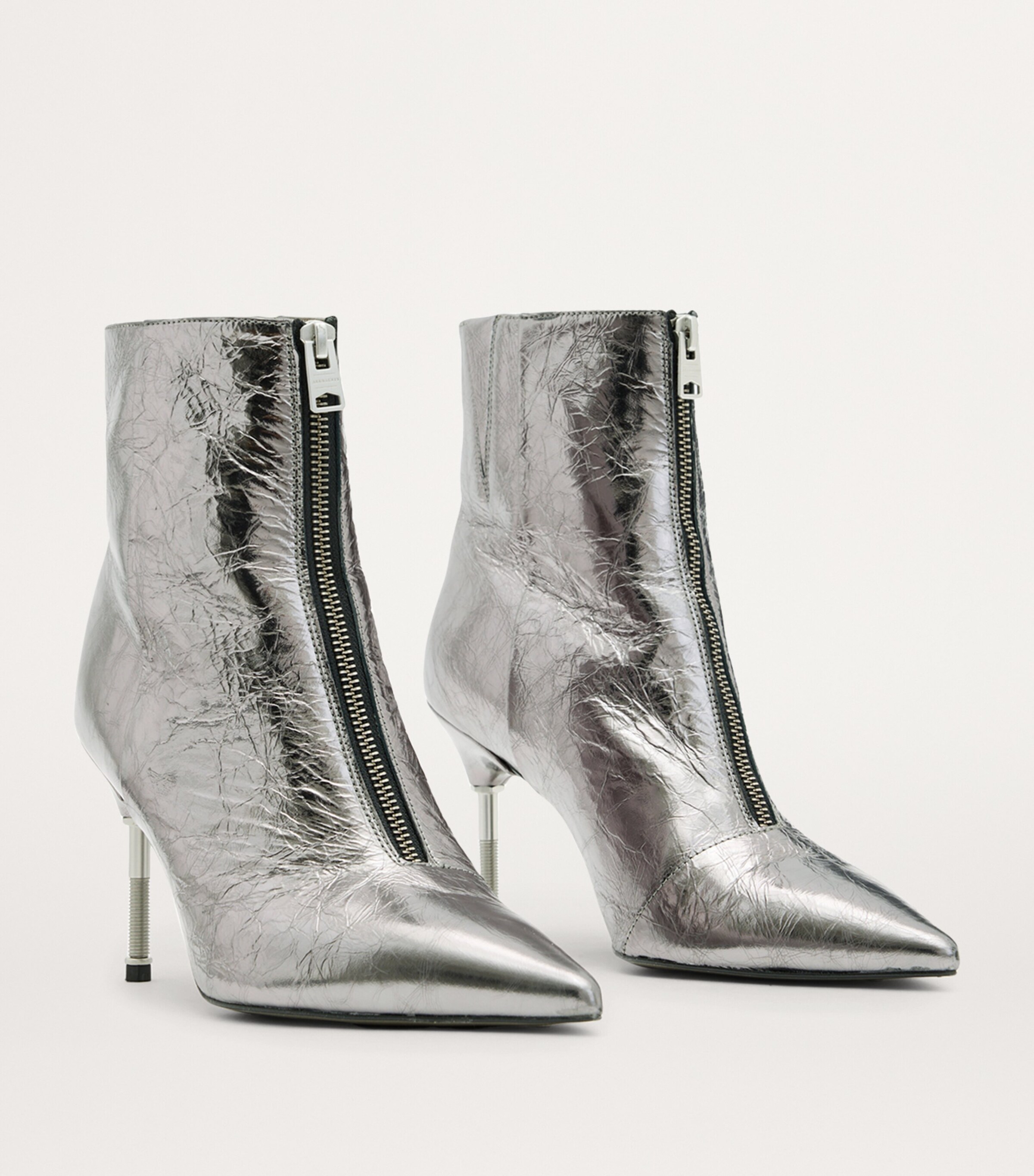 AllSaints Metallic Leather Natasha Boot 52 Gunmetal Grey Image 2
