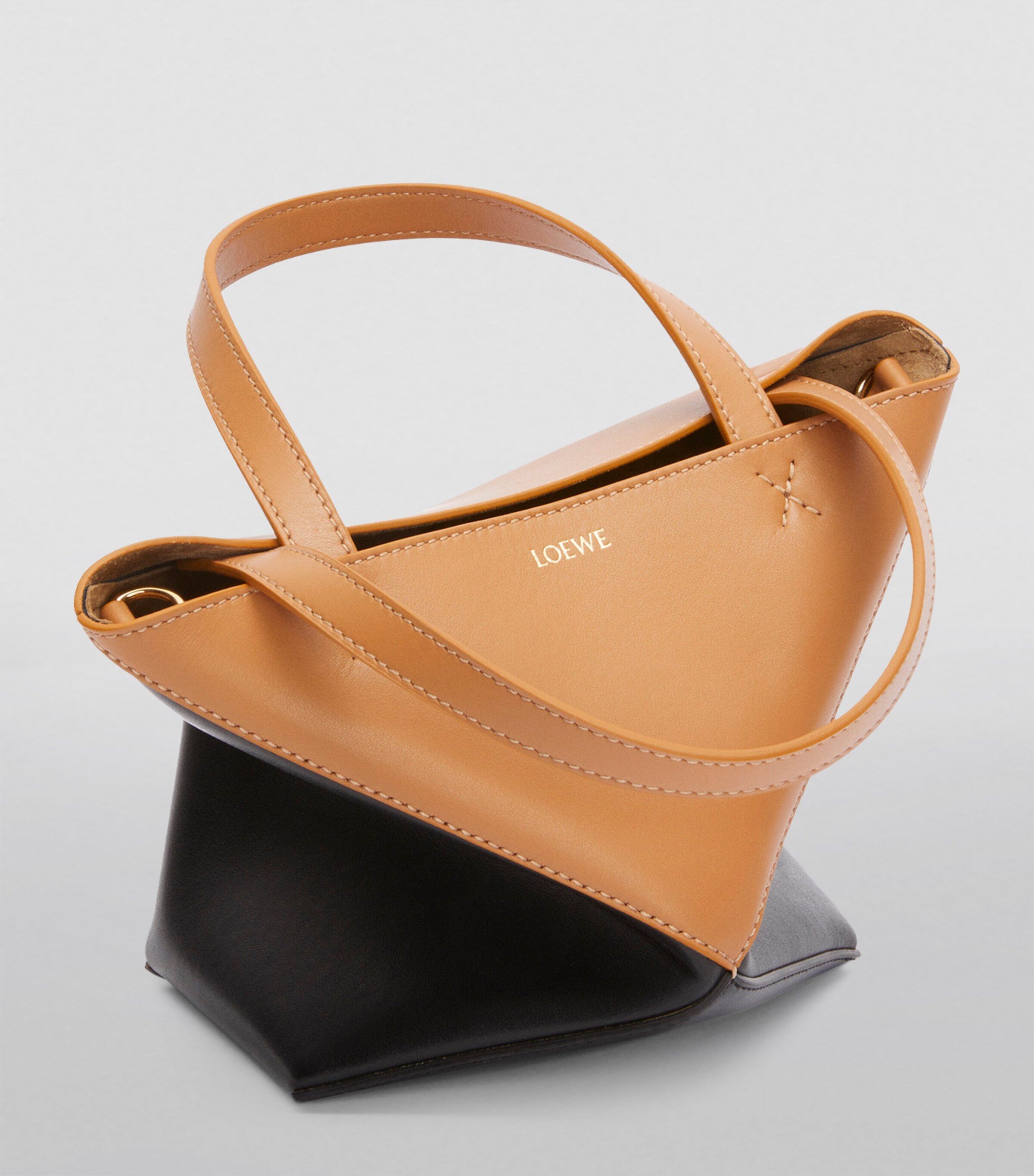 Mini Leather Puzzle Fold Tote Bag WARM DESERT/BLACK Image 7