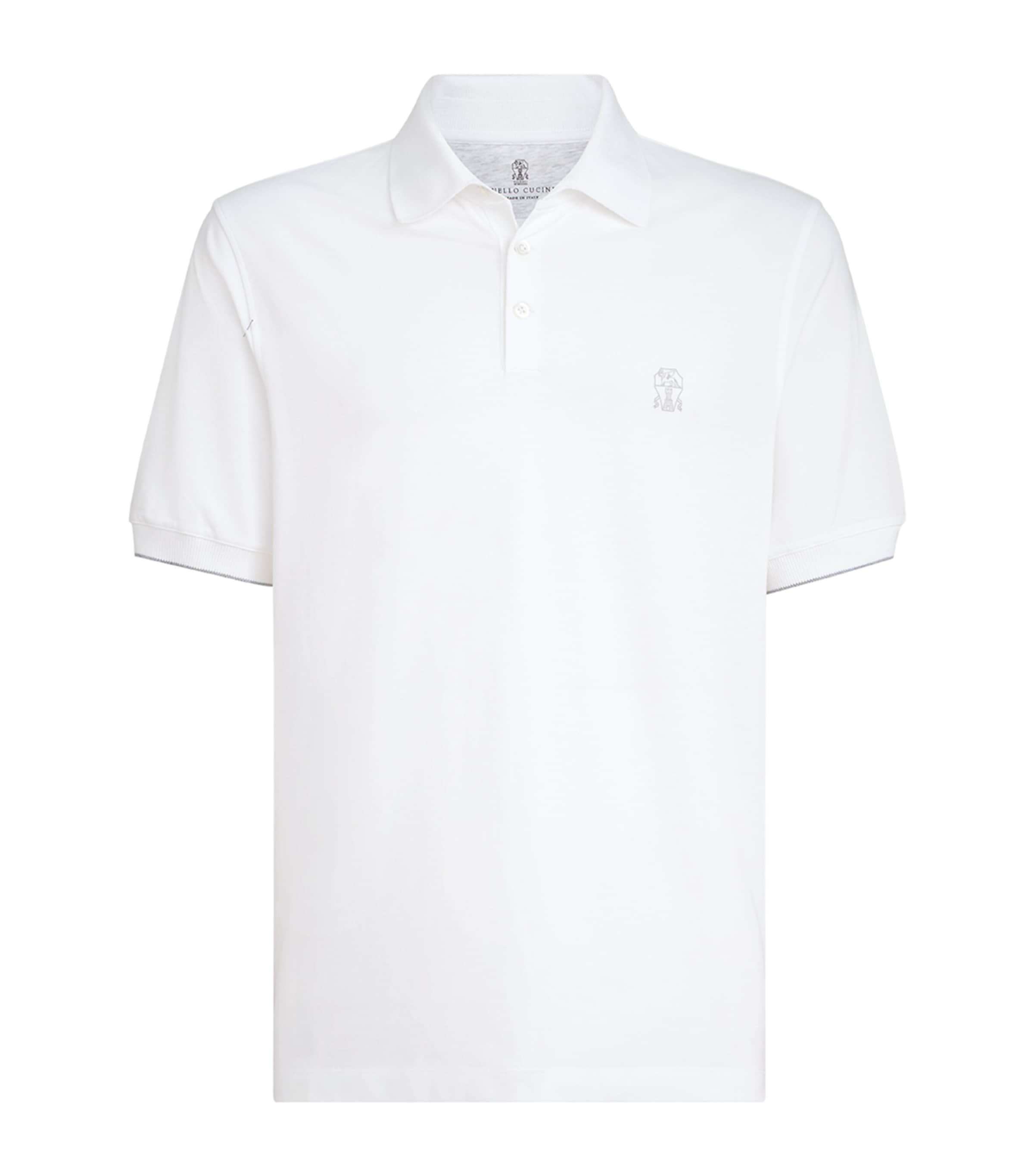 Brunello Cucinelli White Cotton Logo Polo Shirt | Harrods US
