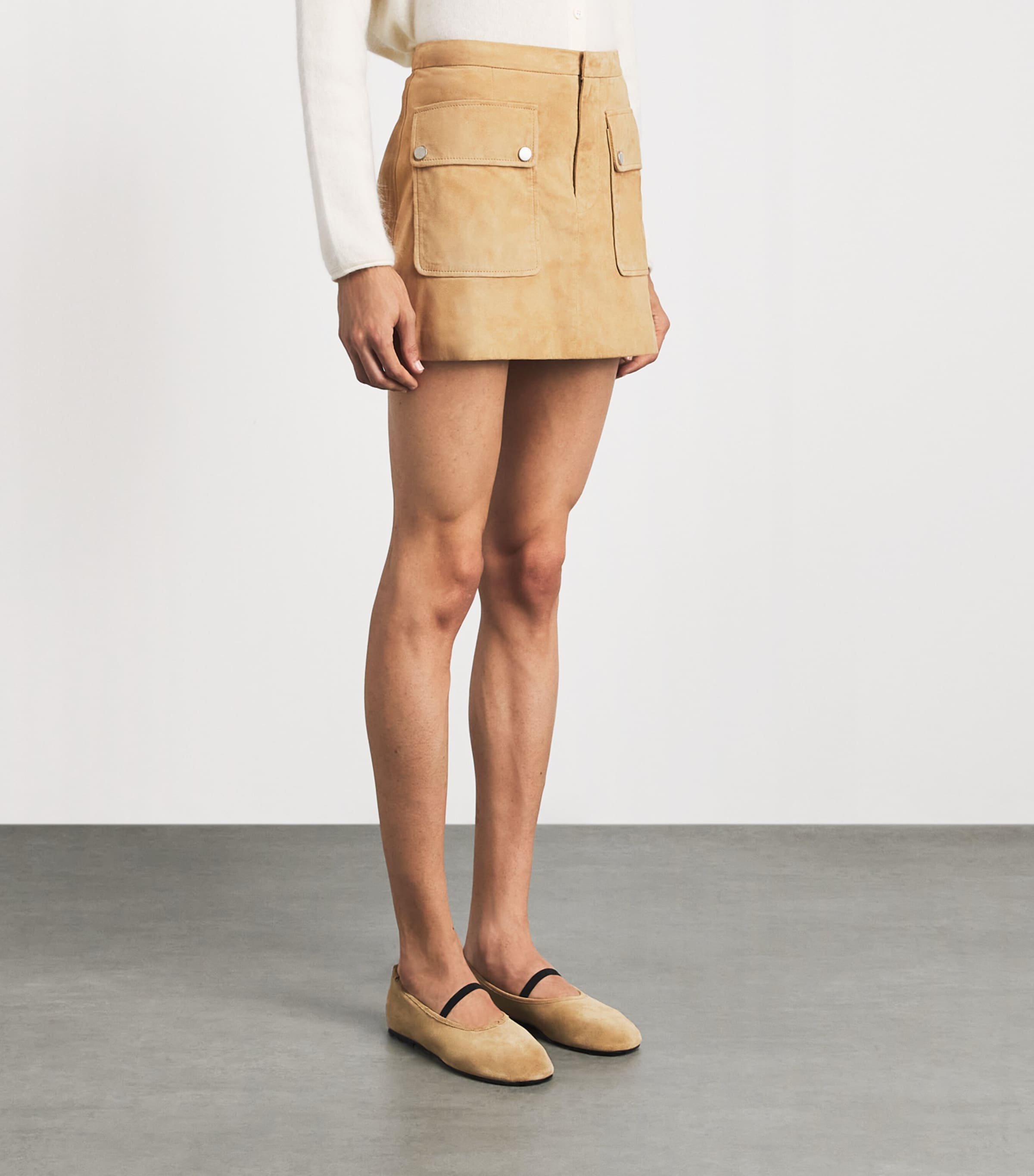 FRAME Womens Suede The Safari Mini Skirt Fawn Image 4