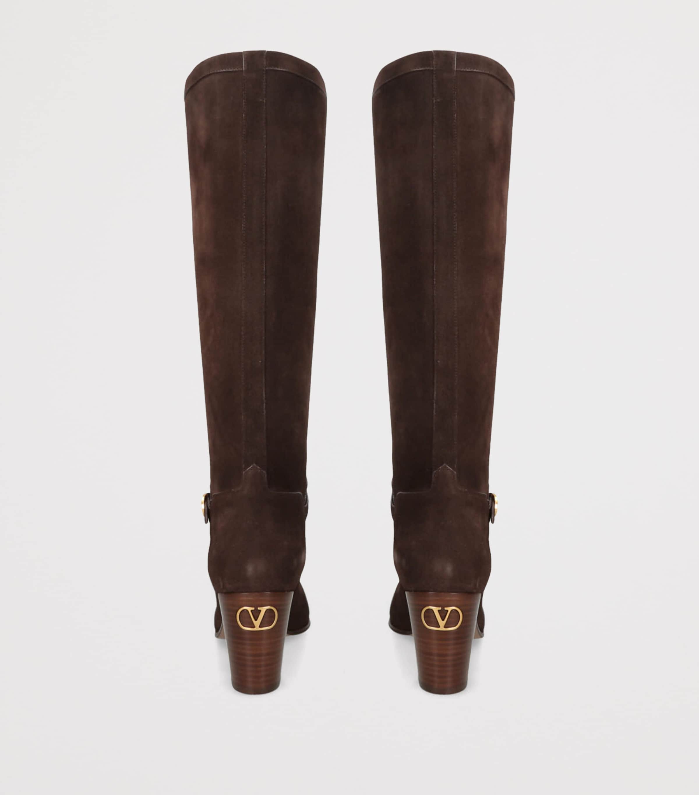 Valentino Garavani Suede Pattie Knee-High Boots 75 Dark Brown Image 2