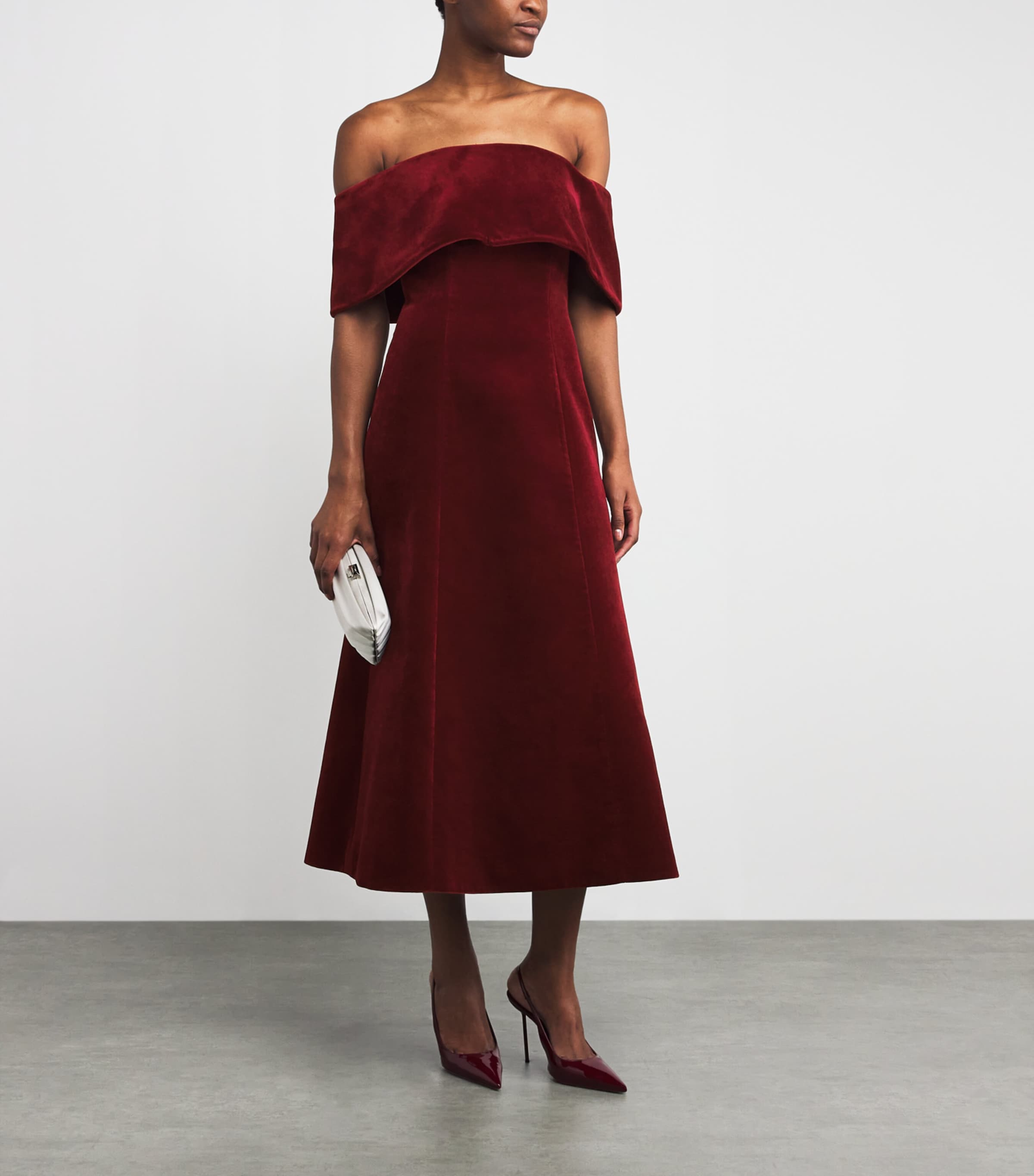 Velvet Off-The-Shoulder Midi Dress BURGUNDY Image 2