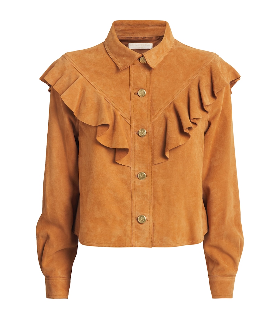 Ulla Johnson Womens Ruffled Matilde Suede Jacket Cognac Image 1