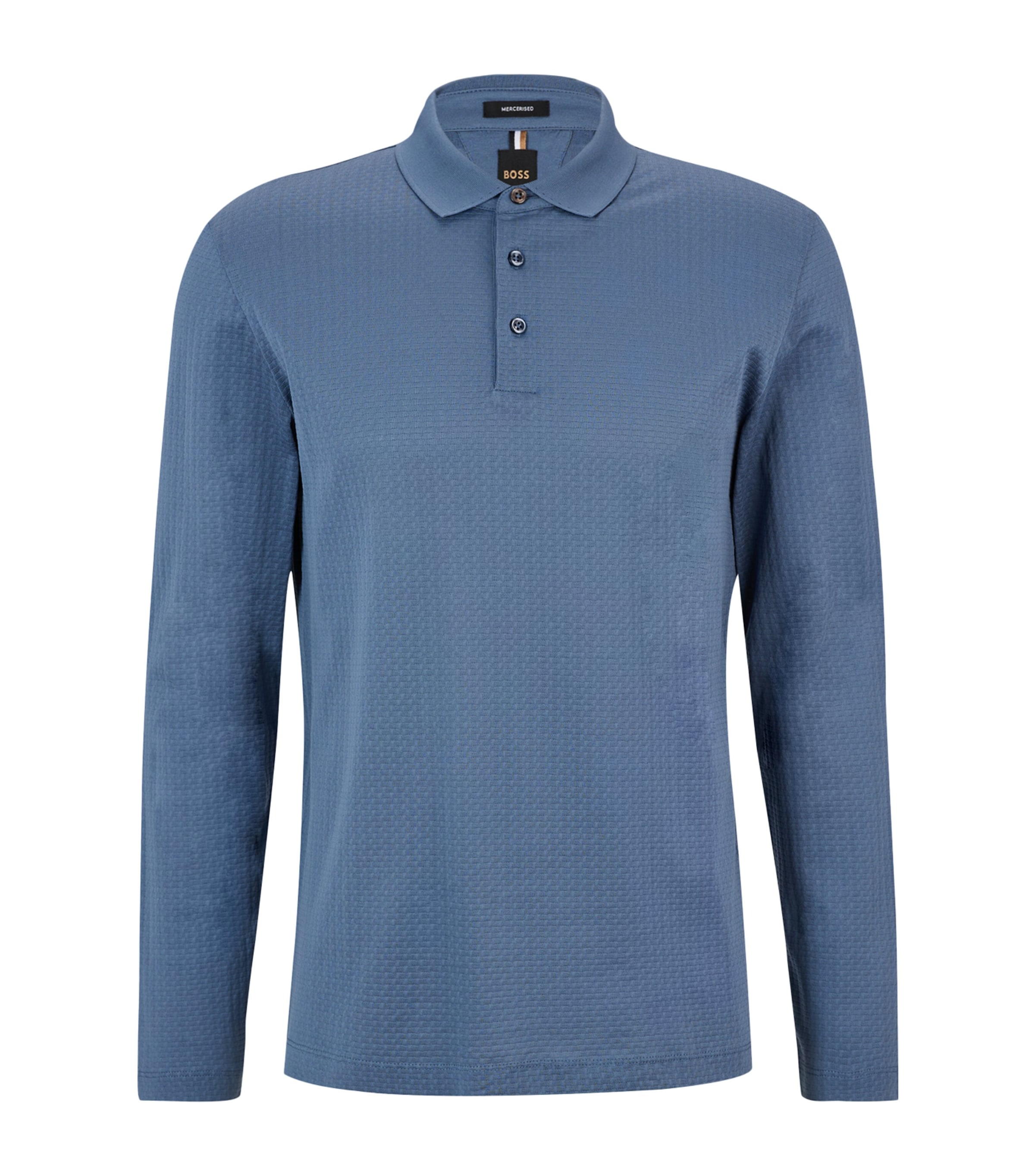 Hugo Boss Cotton Long-sleeved Polo Shirt In Blue