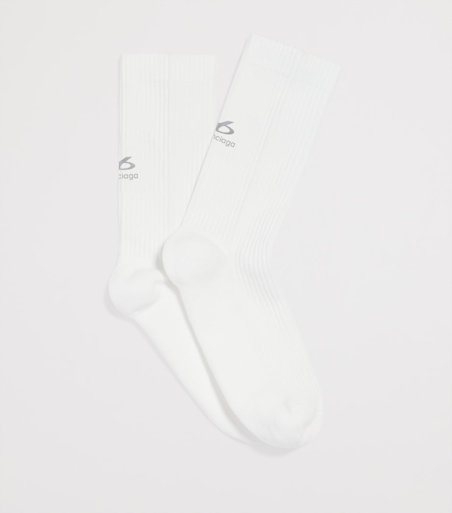 Balenciaga Womens Ribbed Logo Ankle Socks Image 2