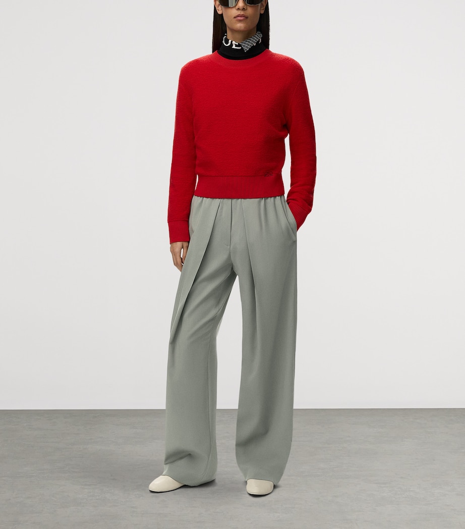 LOEWE Womens Wool-Blend Tailored Trousers Light Sage Image 2