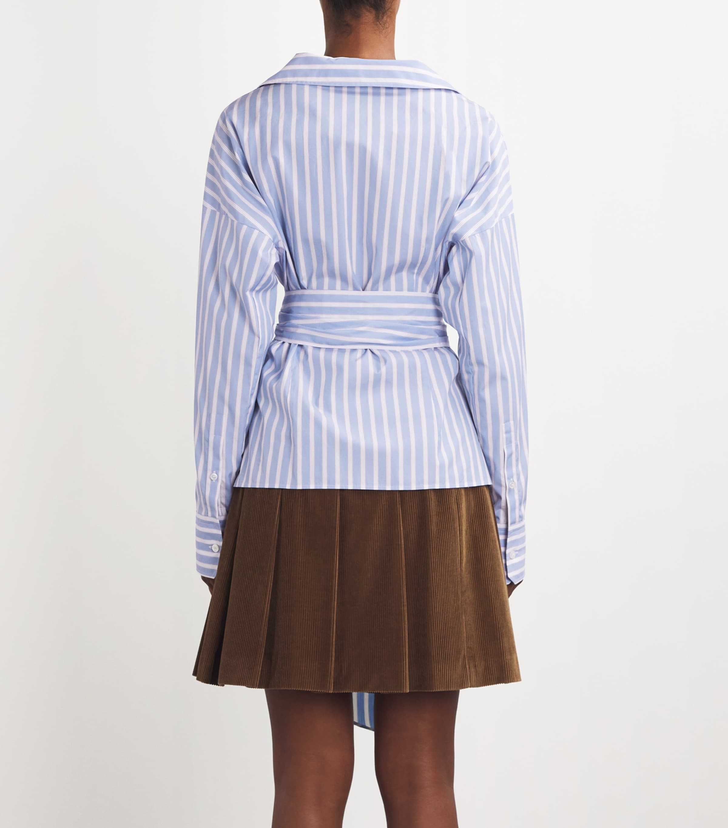 Weekend Max Mara Womens Cotton Tie-Waist Striped Shirt Light Blue Image 4