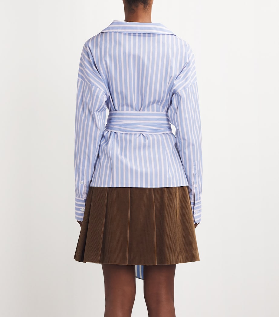 Weekend Max Mara Womens Cotton Tie-Waist Striped Shirt Light Blue Image 4