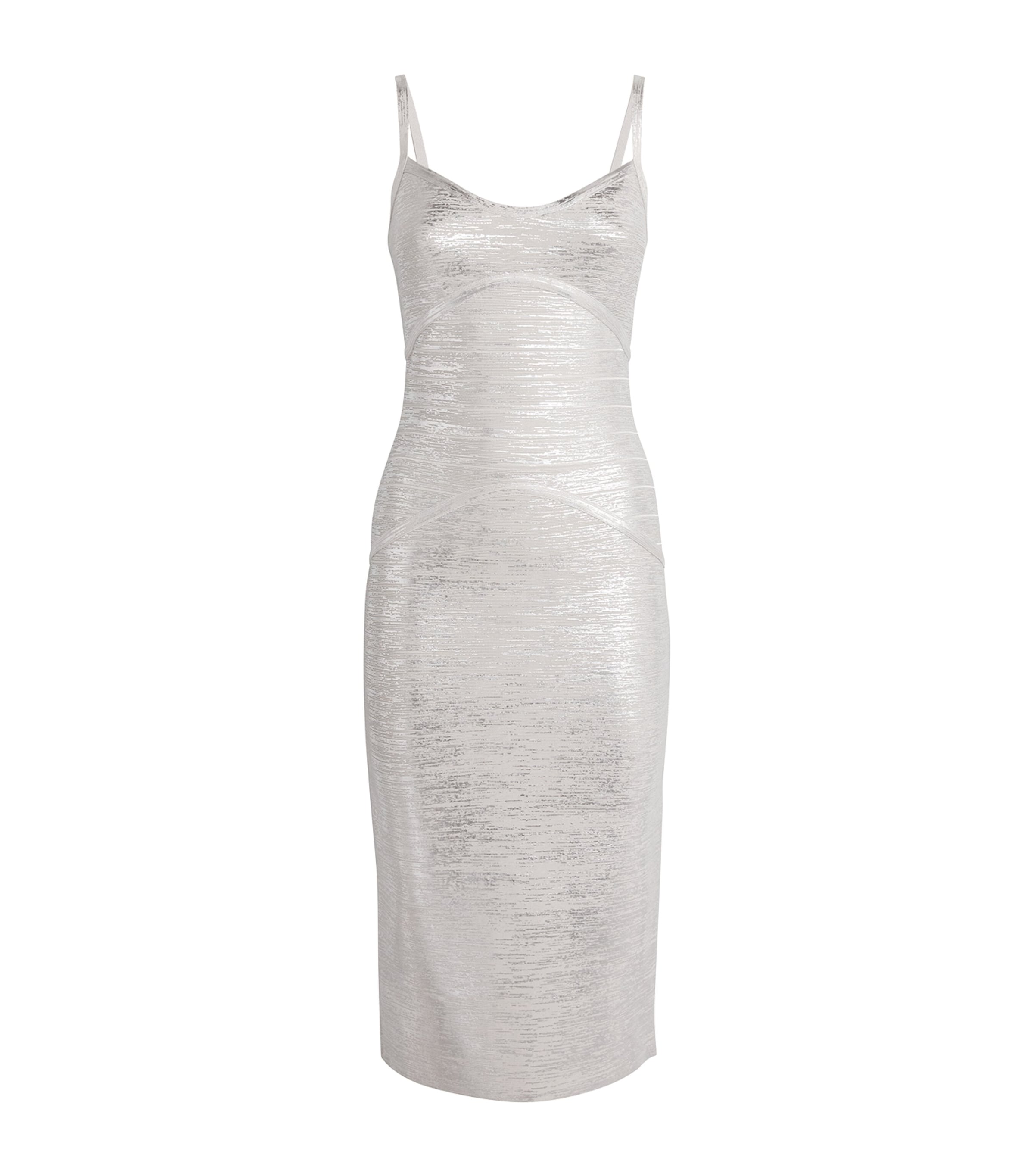 Shop Herve Leger The Ivy Midi Dress In Silver