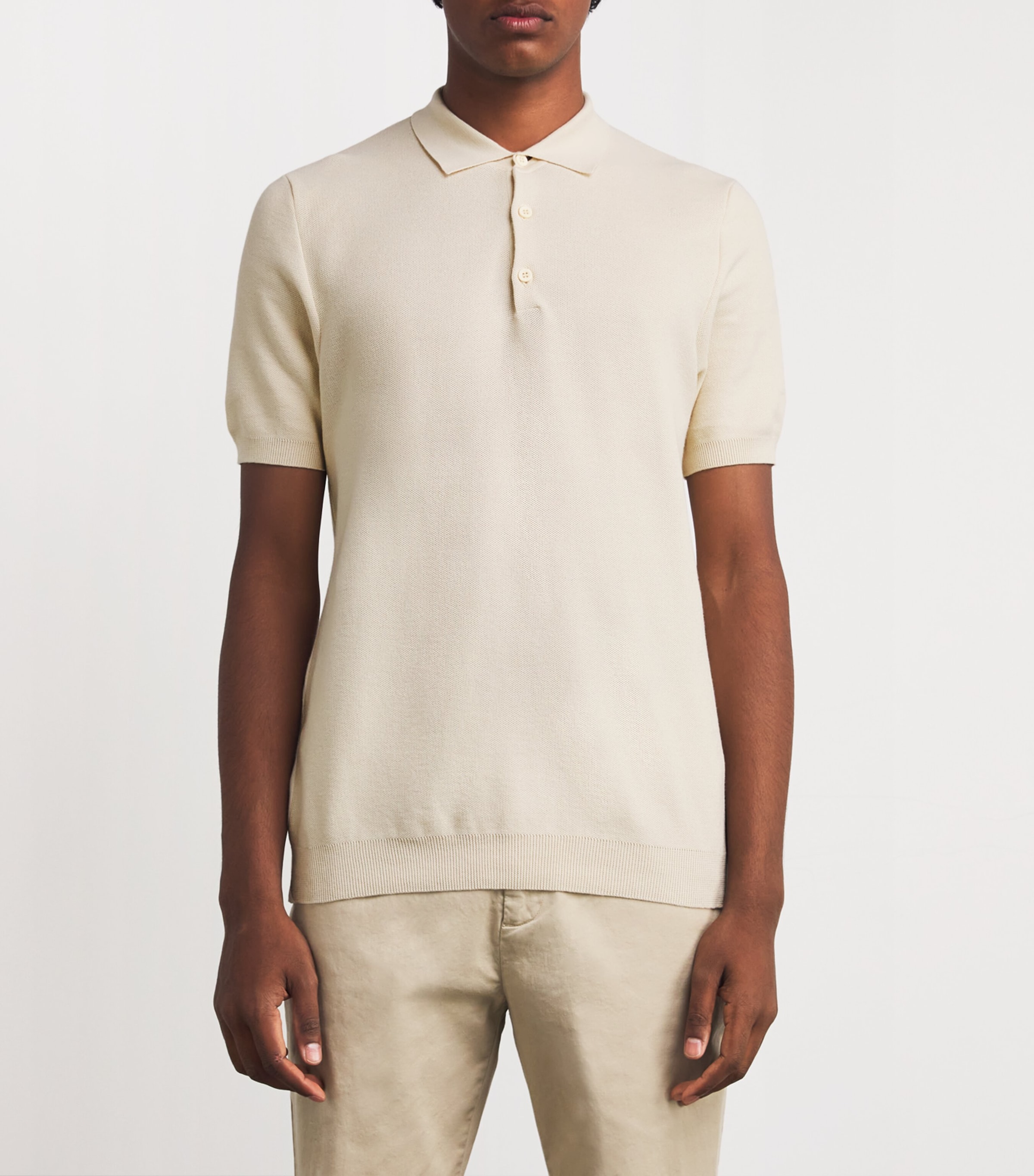 Sunspel Mens Cotton Fine Texture Polo Shirt Whcr Ecru Image 3