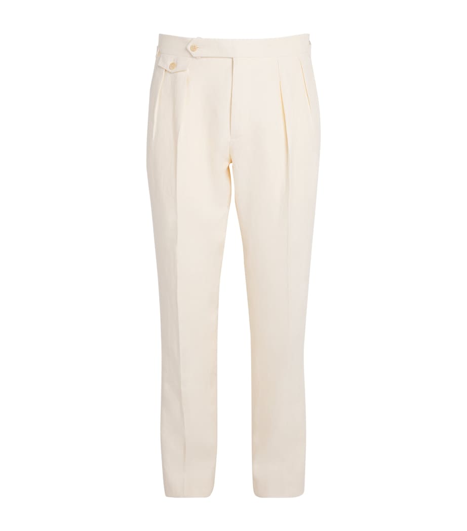 Polo Ralph Lauren Mens Pleated Linen Trousers Light Cream Image 1