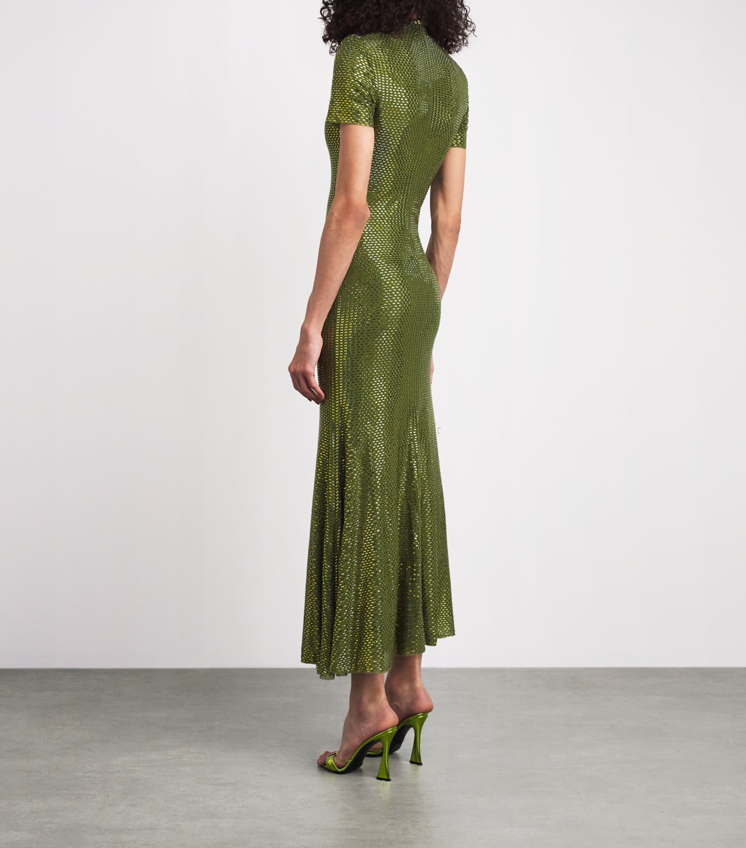 Self-Portrait Womens Rhinestone Maxi Dress Green Image 4