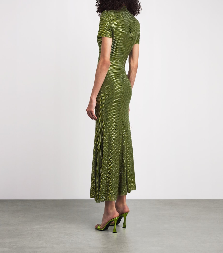 Self-Portrait Womens Rhinestone Maxi Dress Green Image 4