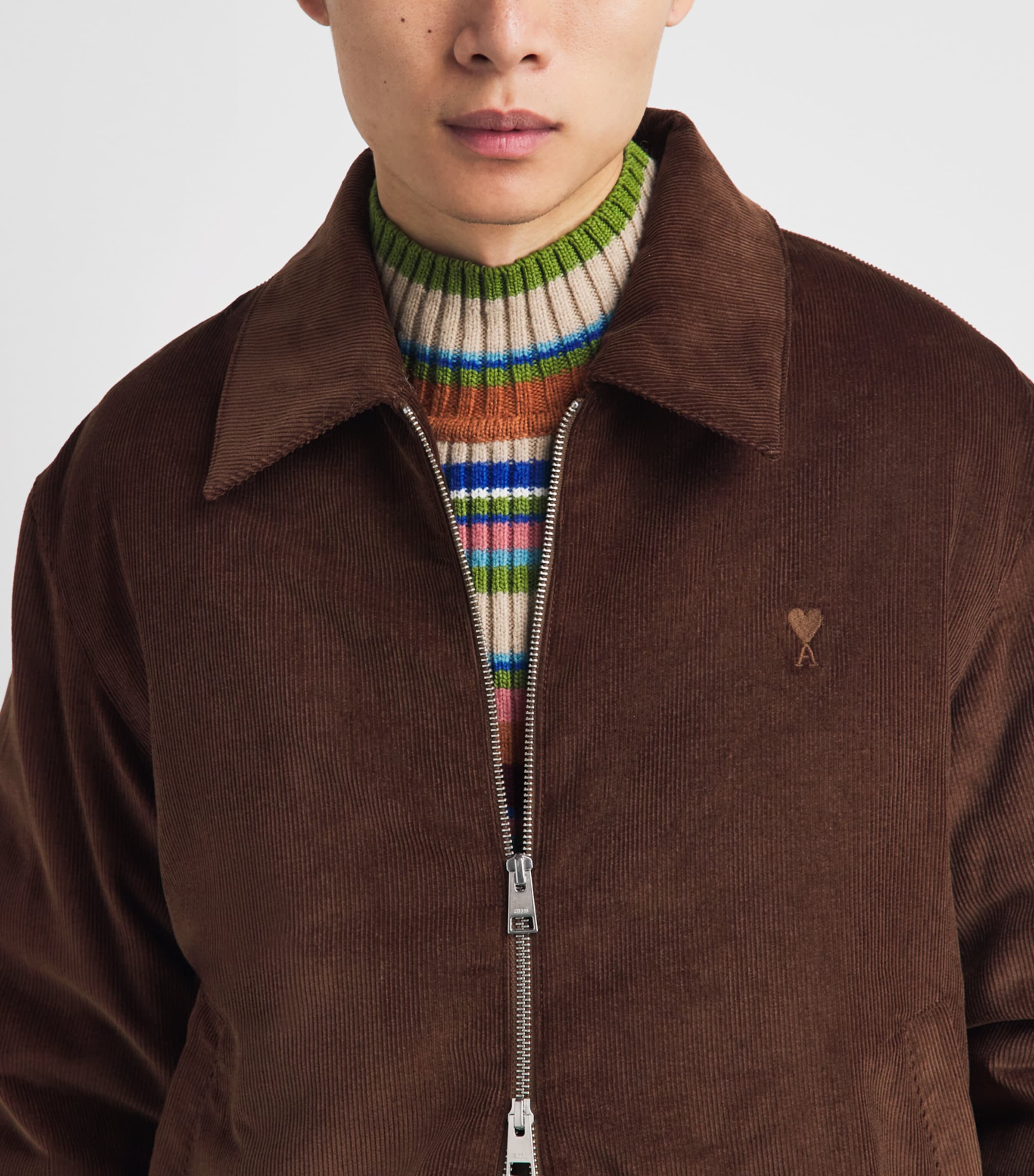 AMI Paris Mens Corduroy Ami De Coeur Bomber Jacket Marron Chocolat Image 3