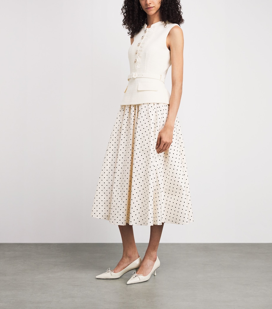 Self-Portrait Womens Bouclé Polka-Dot Midi Dress Cream Image 2