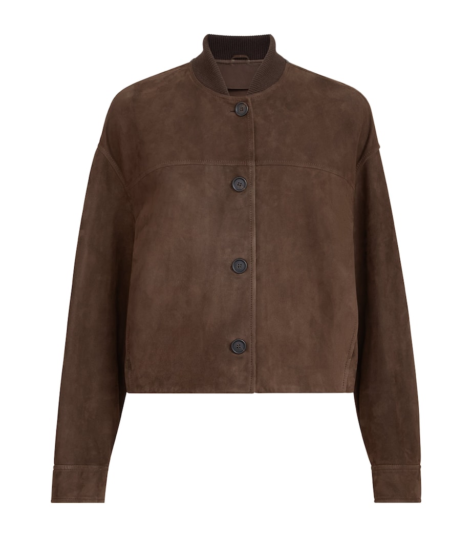 Brunello Cucinelli Womens Suede Monili Bomber Jacket Brown Image 1