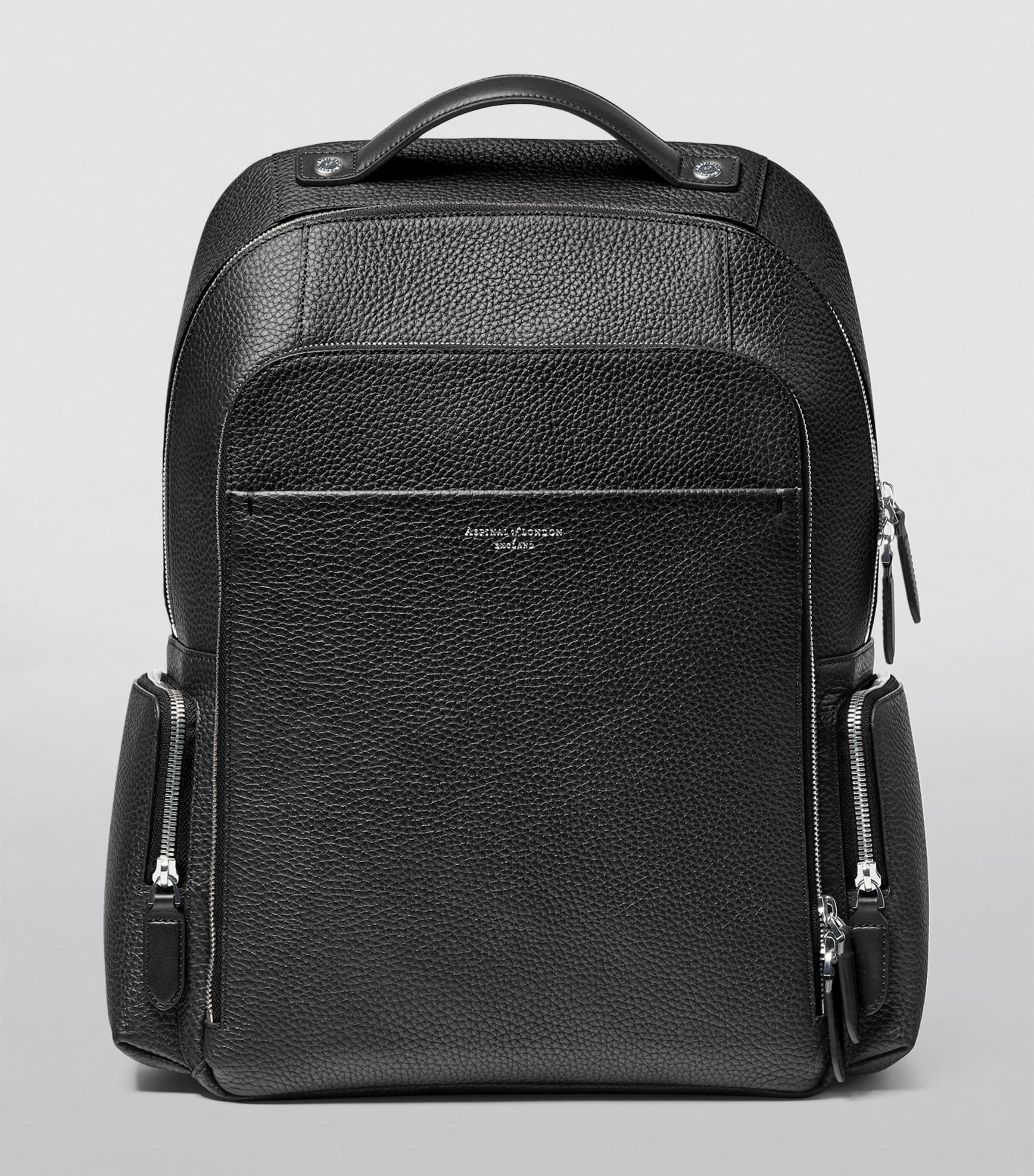 Aspinal Of London Pebble Leather Reporter Zipped Backpack Black Image 2