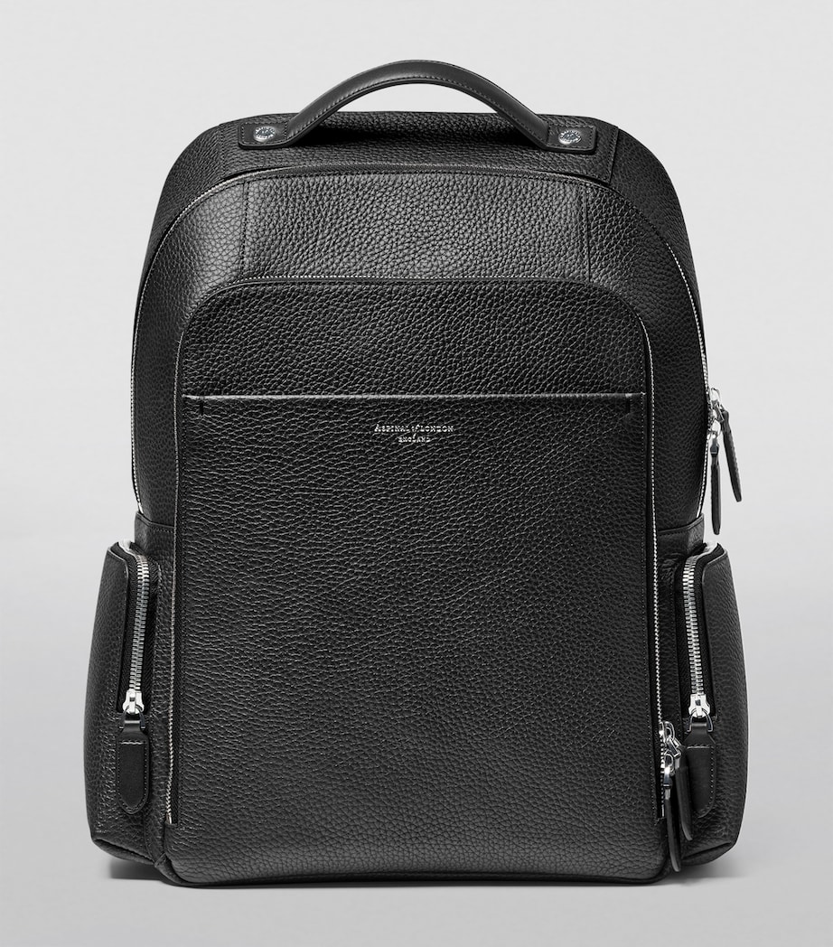 Aspinal Of London Pebble Leather Reporter Zipped Backpack Black Image 2