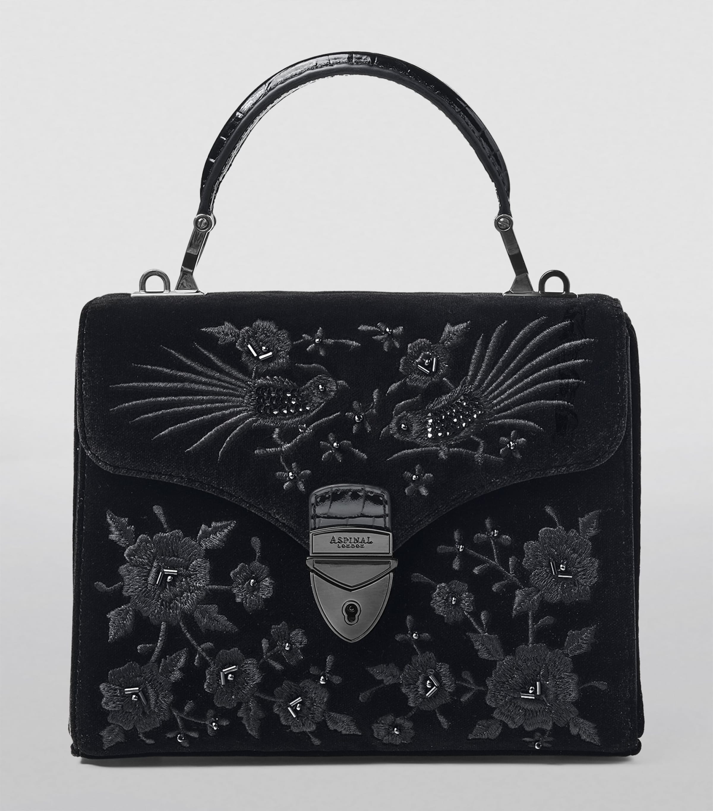 Midi Velvet Embroidered Mayfair Top-Handle Bag BLACK Image 2