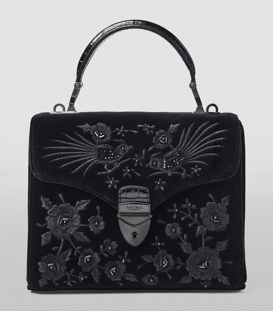 Midi Velvet Embroidered Mayfair Top-Handle Bag BLACK Image 2