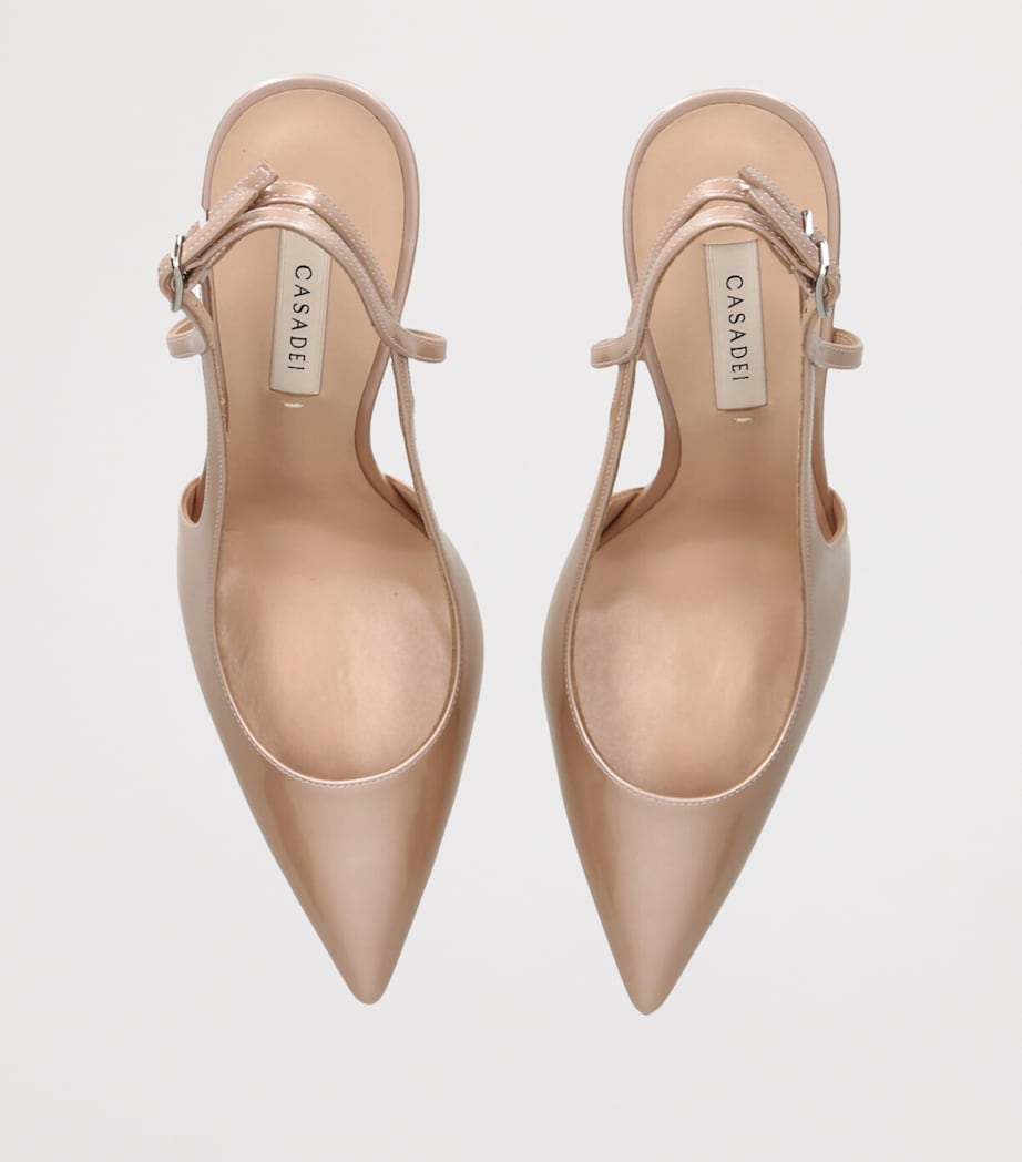 Casadei Patent Leather Julia Jolly Slingback Heels 100 Beige Image 4