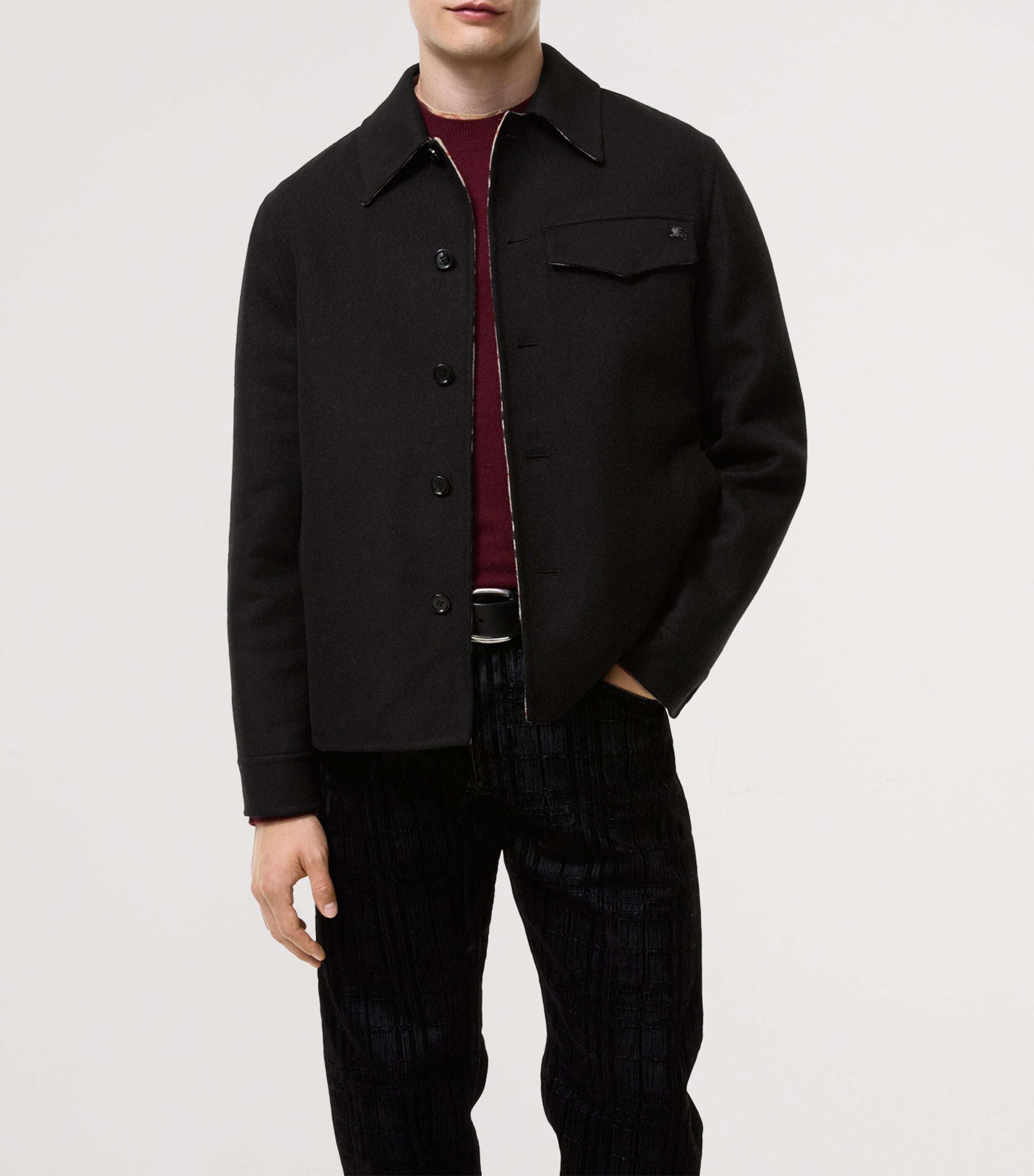 Burberry Mens Wool Shacket Black/sand Ip Check Image 2