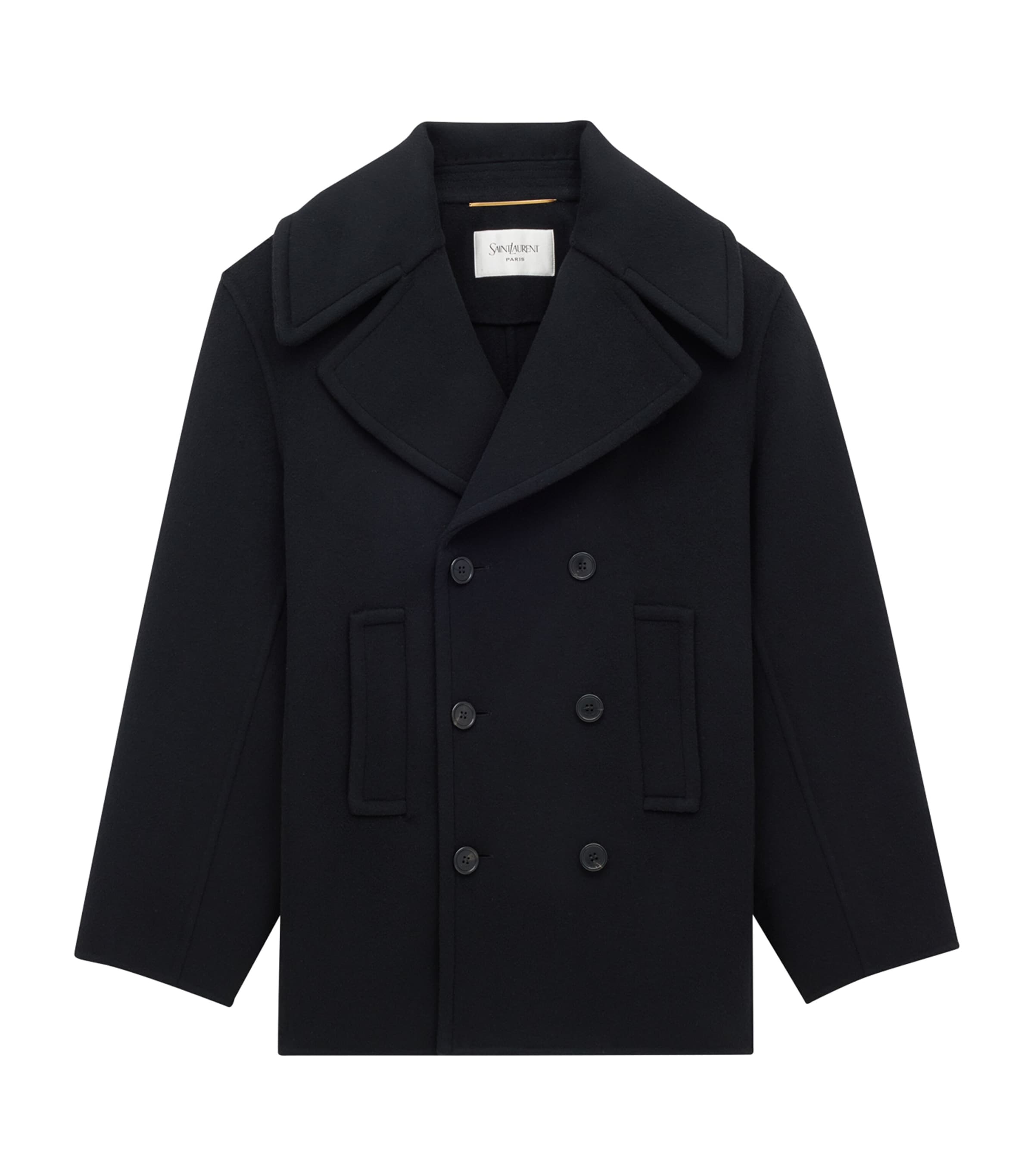 Saint Laurent Short Double-breasted Coat In Black