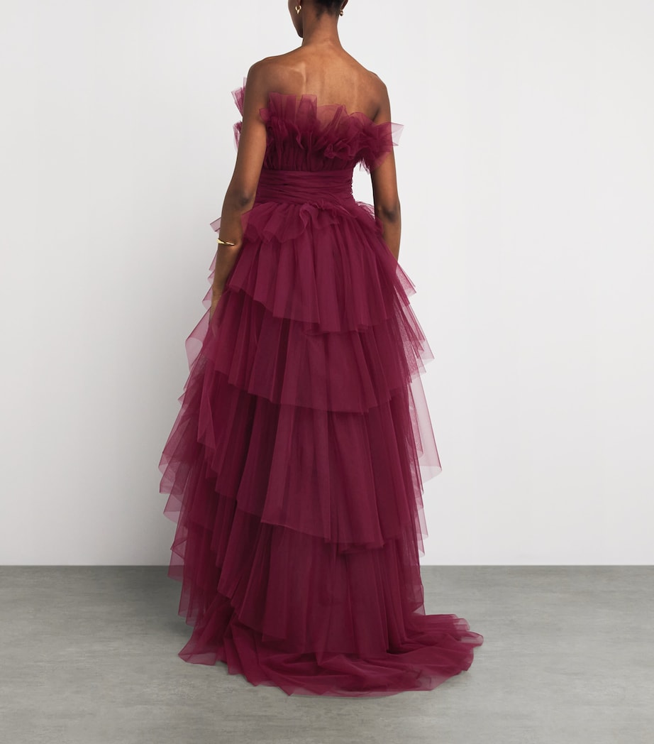 Pamella Roland Womens Tulle Sleeveless Gown Merlot Image 4