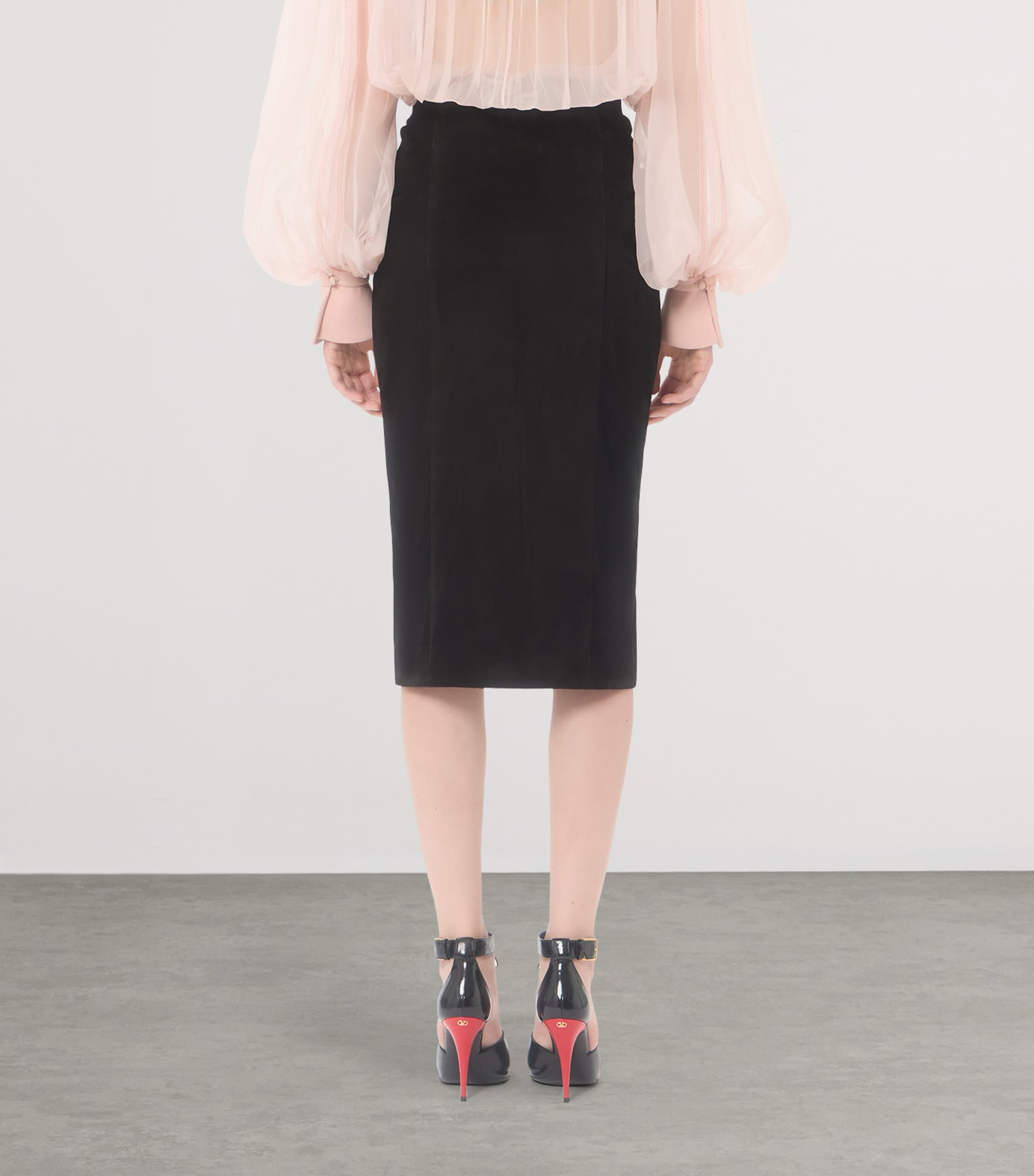 Valentino Womens Suede Gathered Midi Skirt Image 4