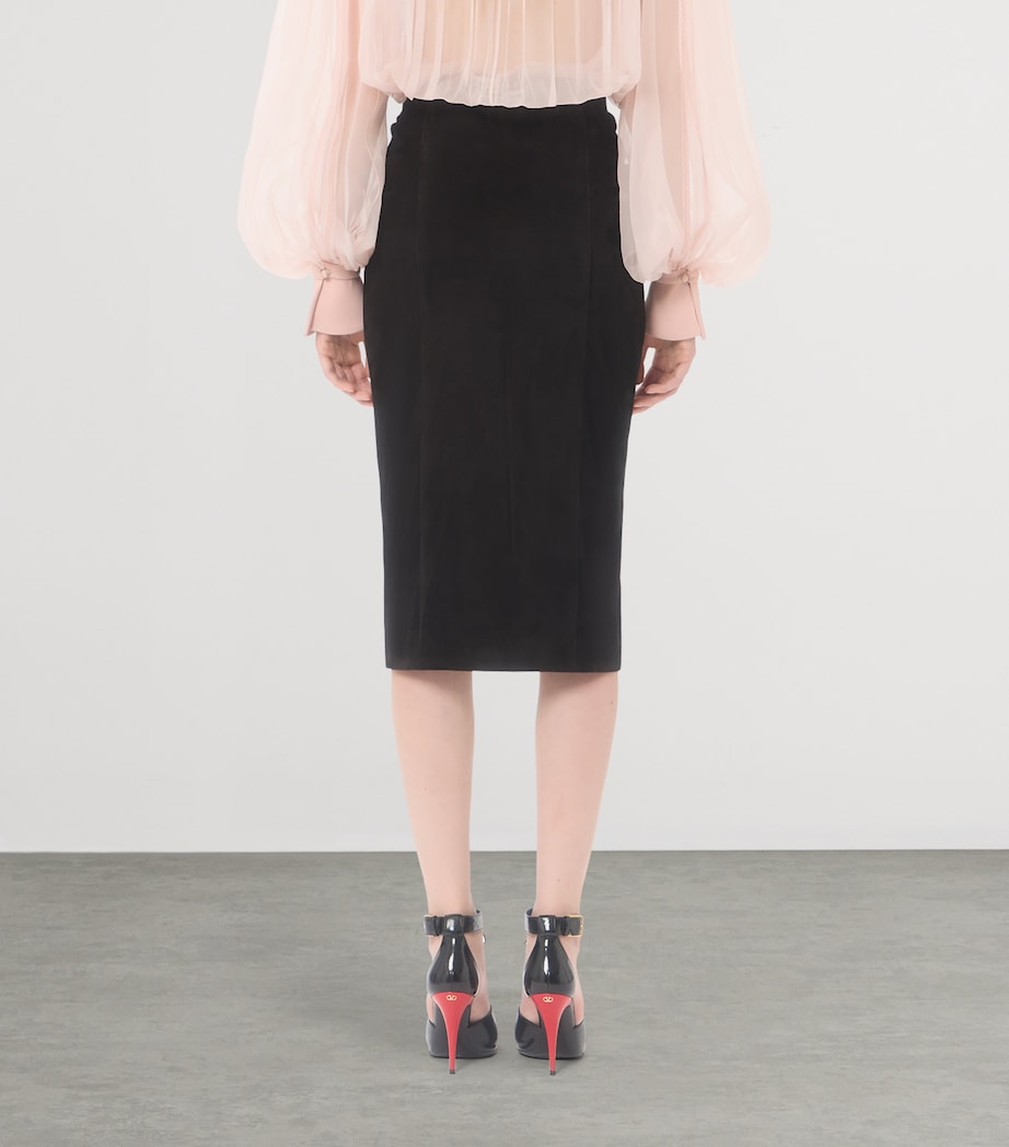 Valentino Womens Suede Gathered Midi Skirt Image 4