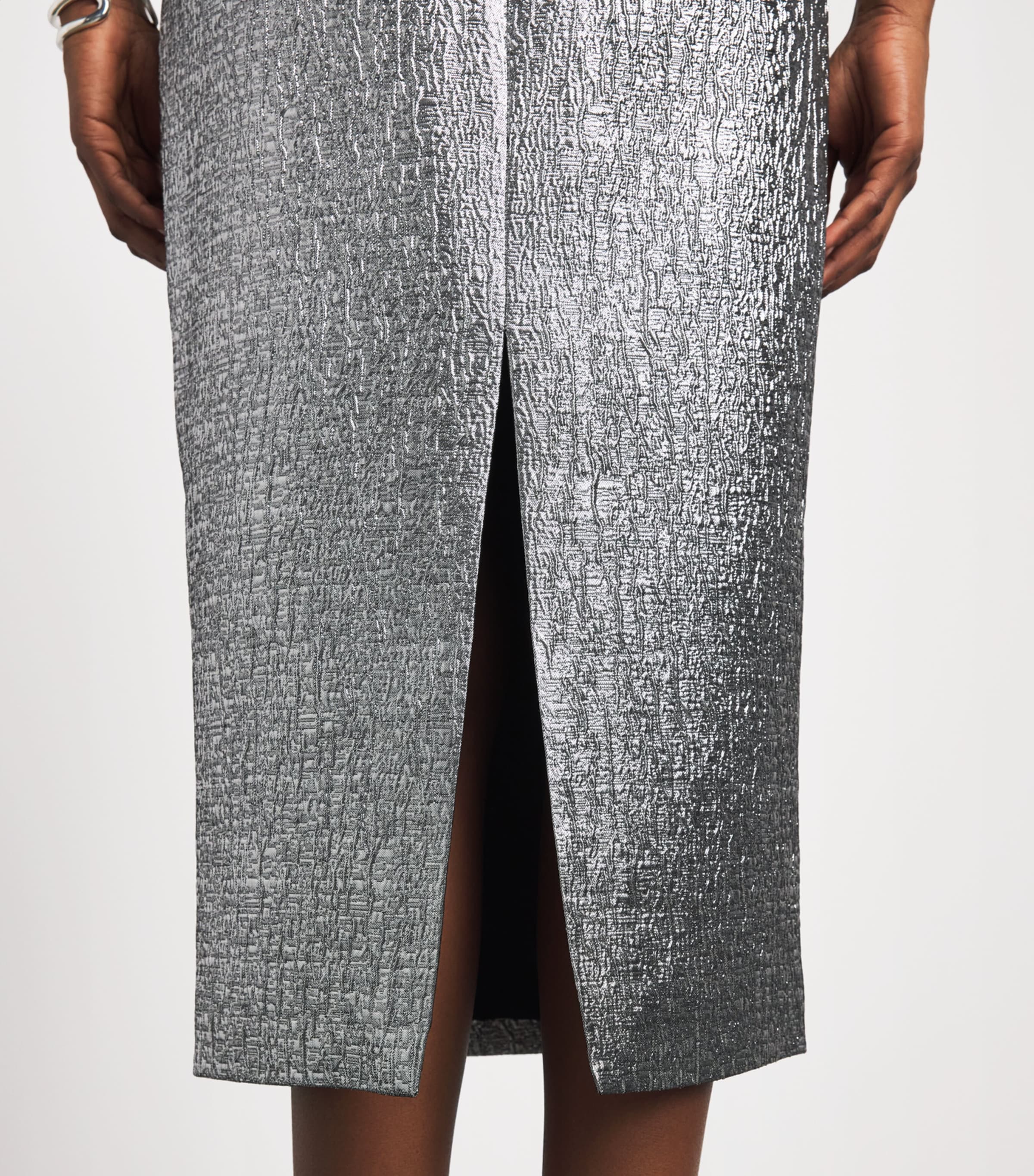 Roland Mouret Womens Metallic Jacquard Midi Dress Silver Image 3