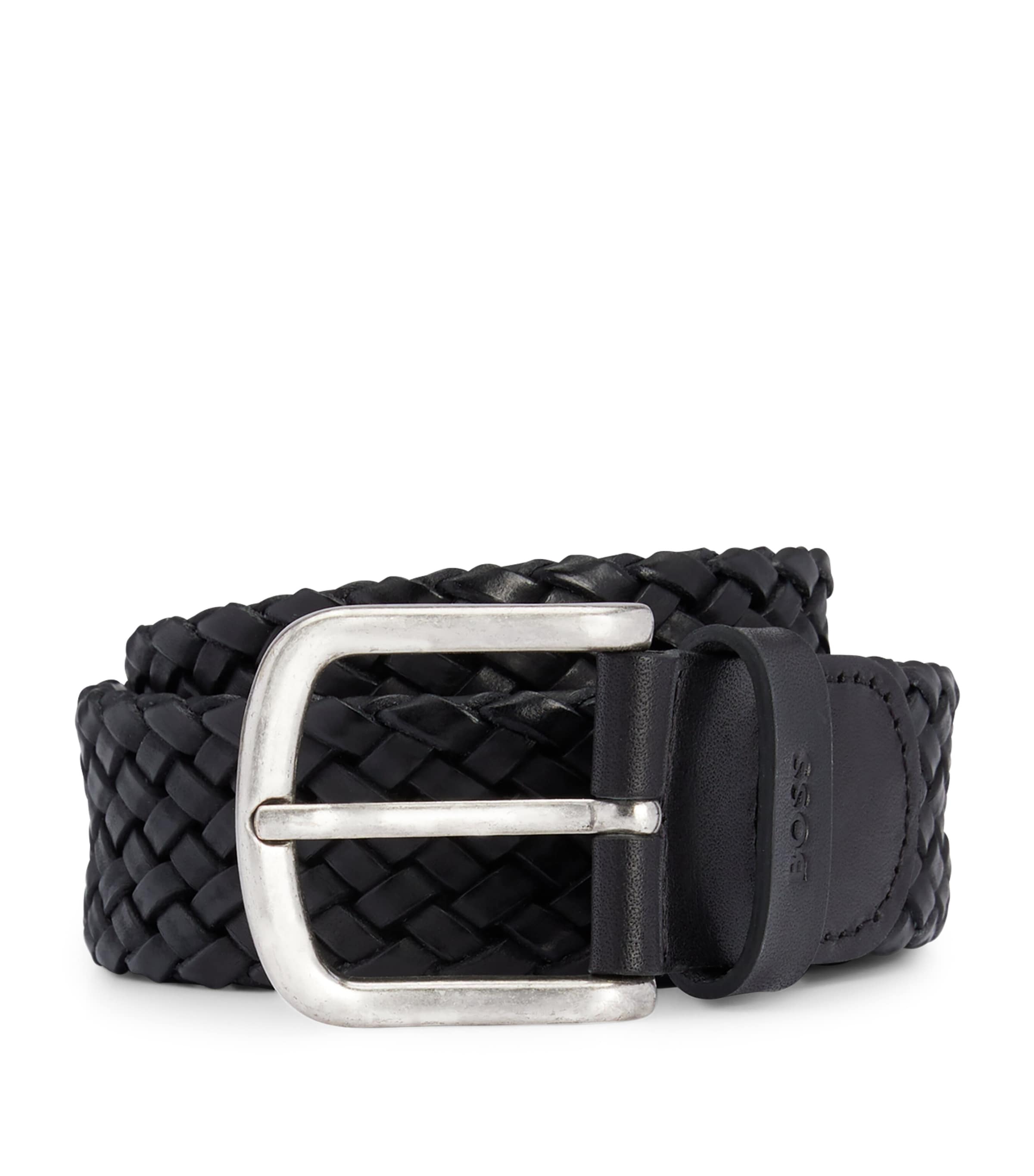 Hugo Boss Leather Woven Belt In Black