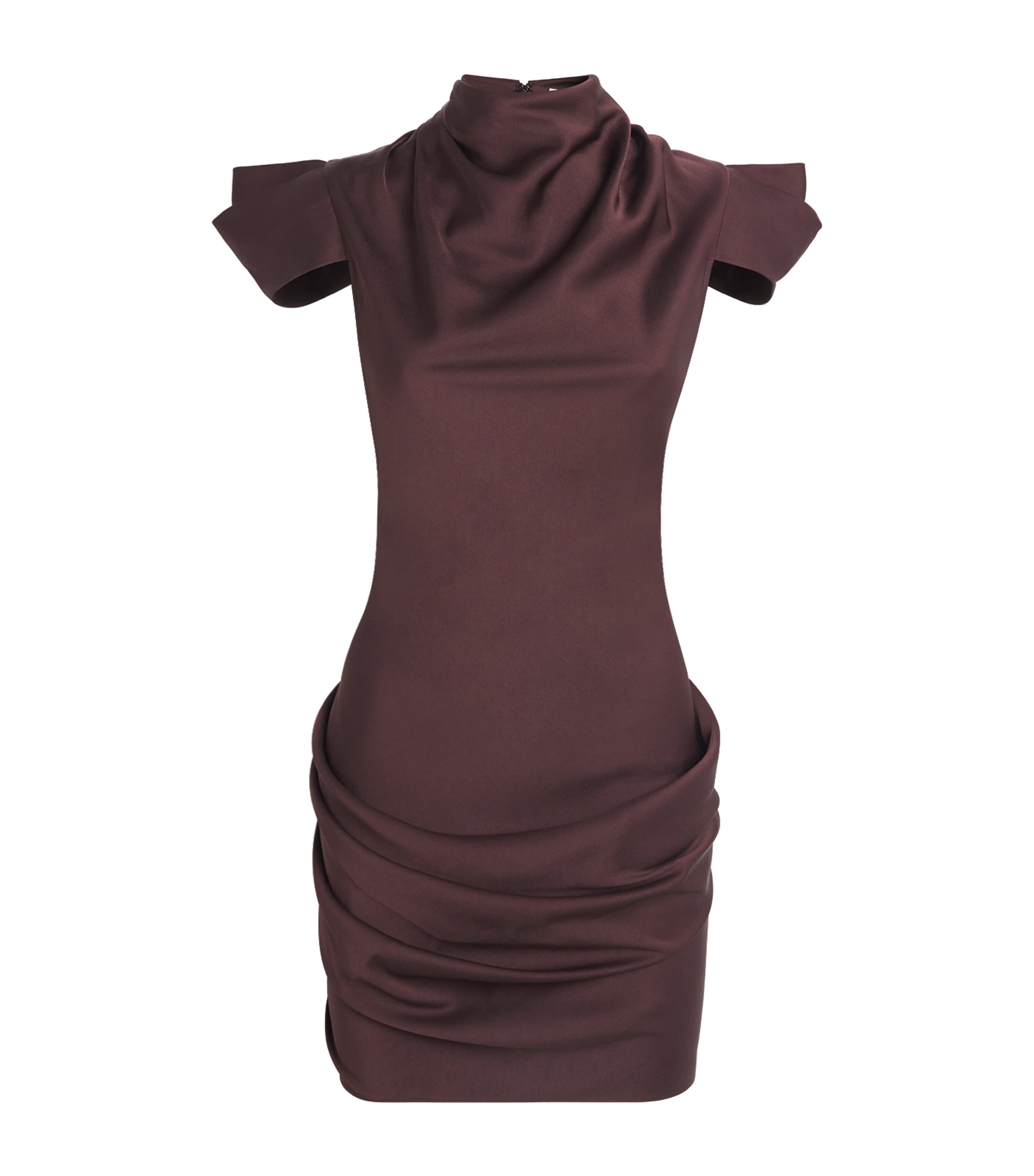 De La Vali Satin Draped Cosima Mini Dress In Burgundy