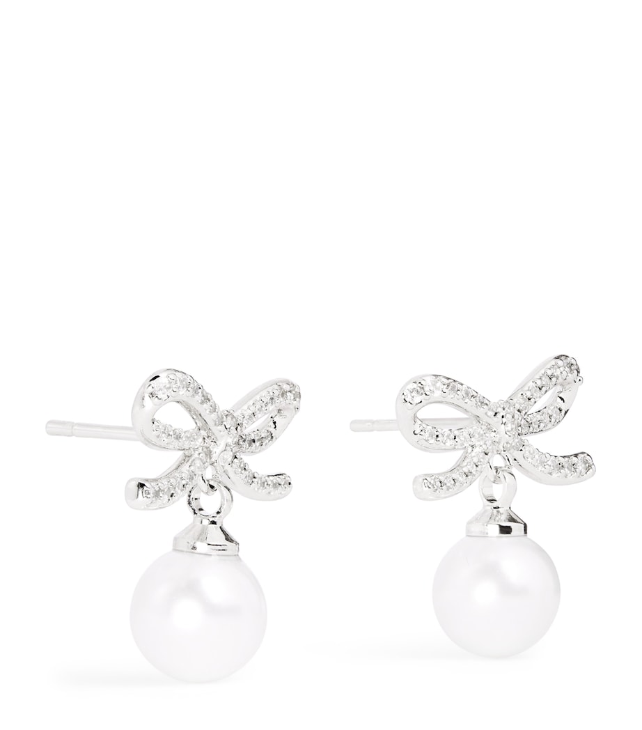 Crystal and Faux Pearl Bow Drop Earrings SILVER Image 1