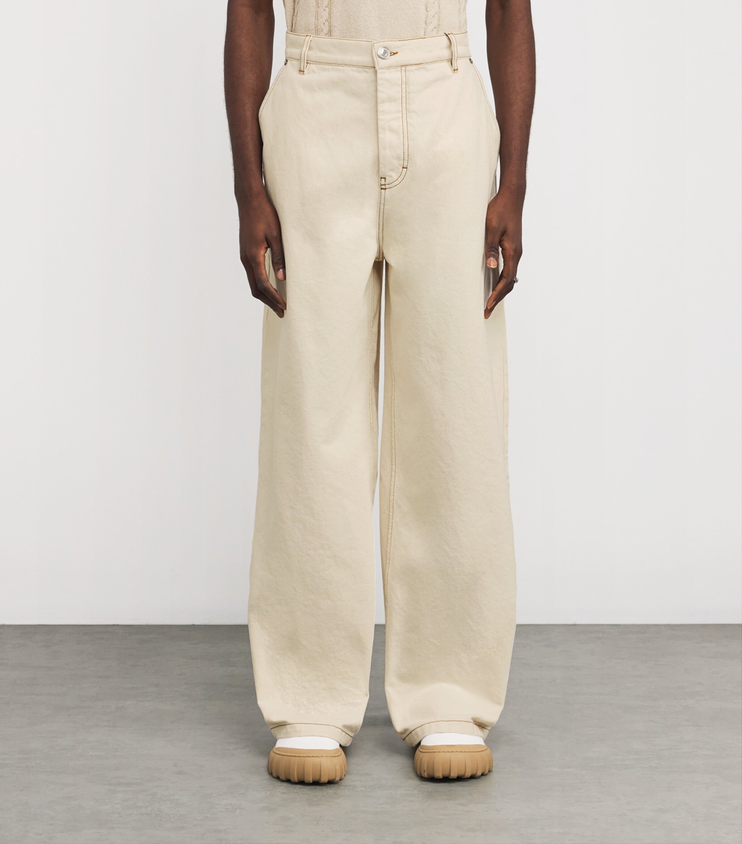 AMI Paris Mens Cotton Twill Wide Jeans Blanc Image 3