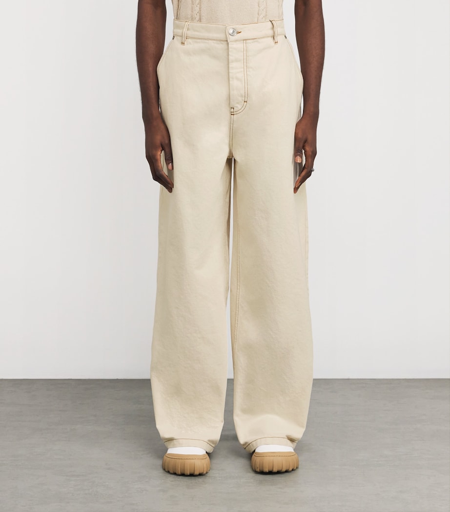 AMI Paris Mens Cotton Twill Wide Jeans Blanc Image 3