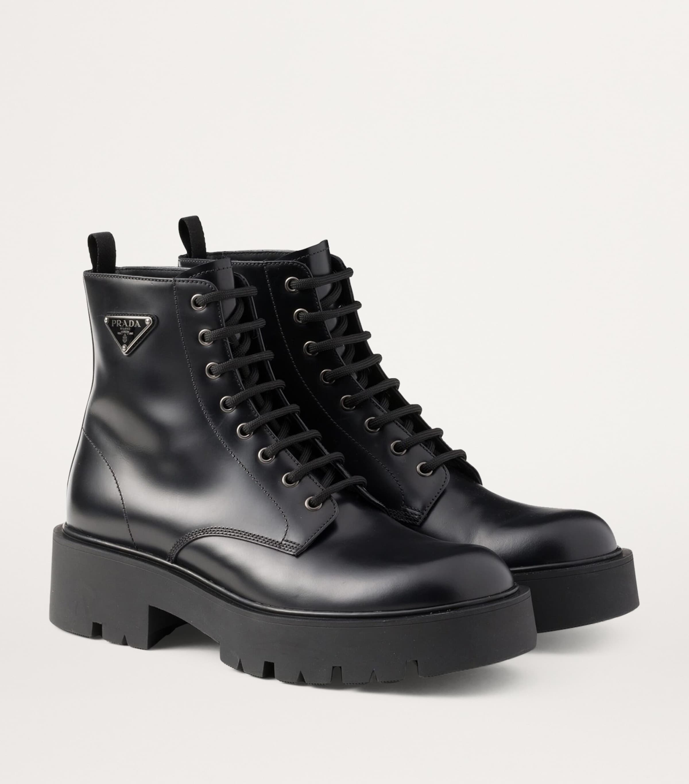 Prada Leather Logo Plate Lace Up Boots Harrods UK