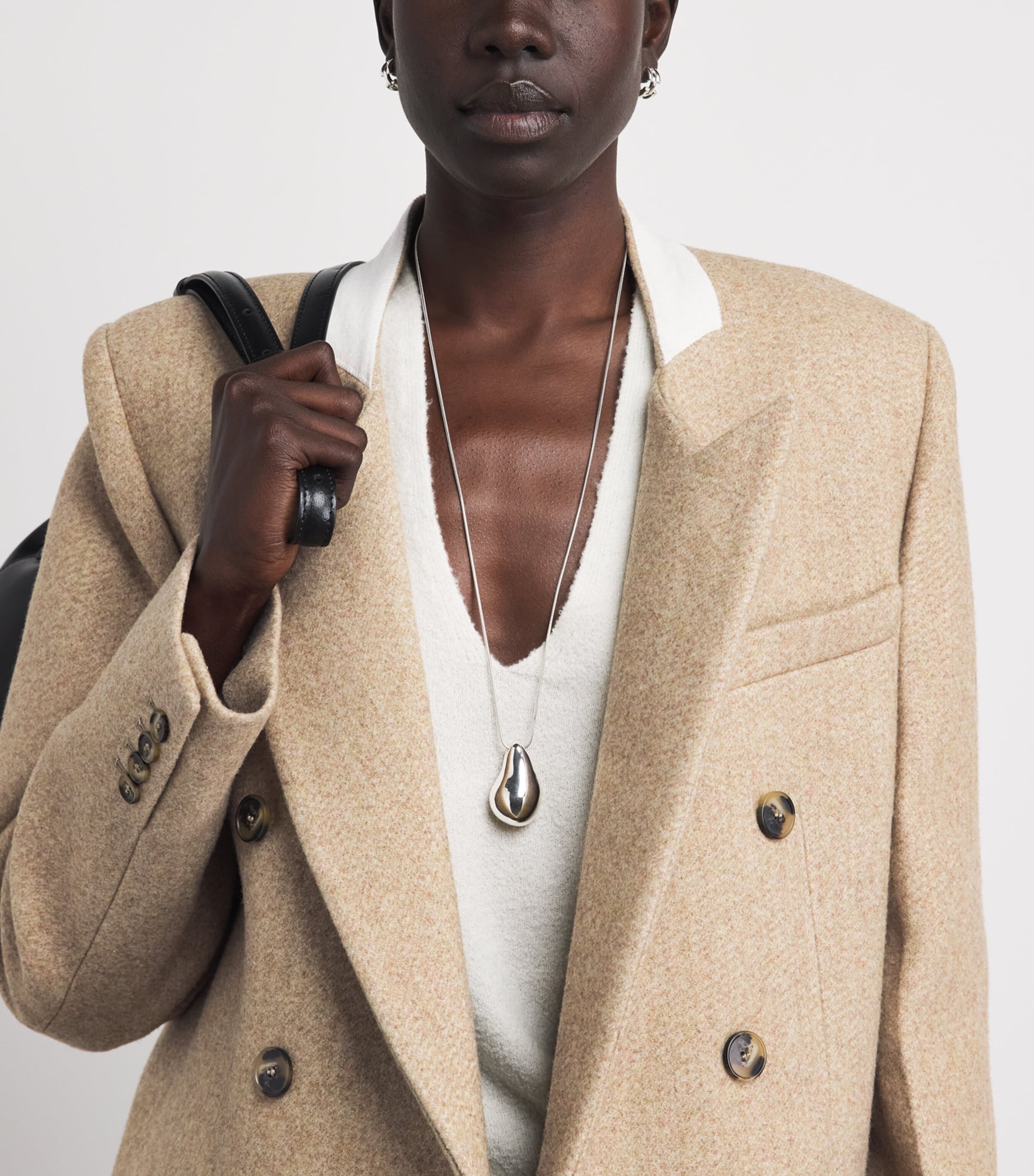 Victoria Beckham Womens Wool-Blend Double-Breasted Jacket Camel Melange Image 3
