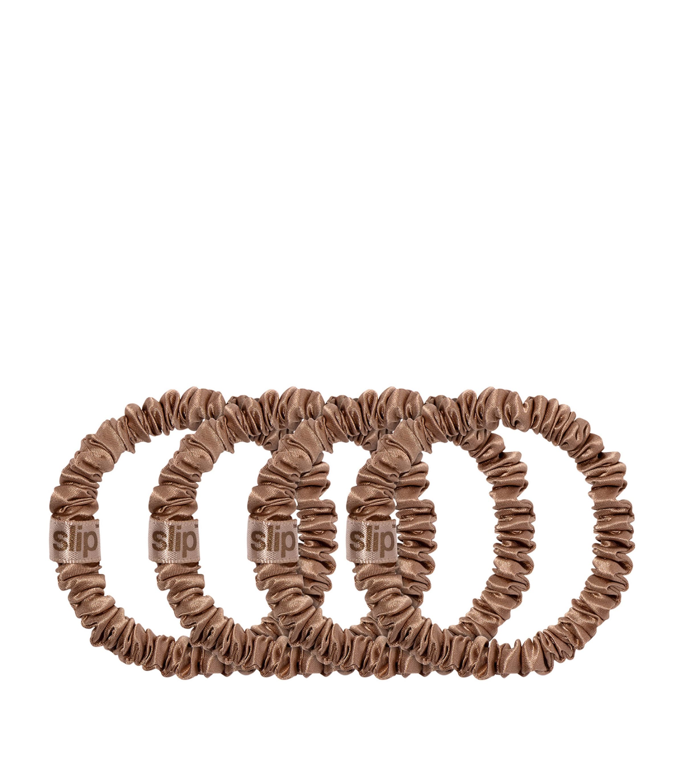 Pure Silk Skinny Scrunchies (Set of 4) LIGHT BROWN Image 2