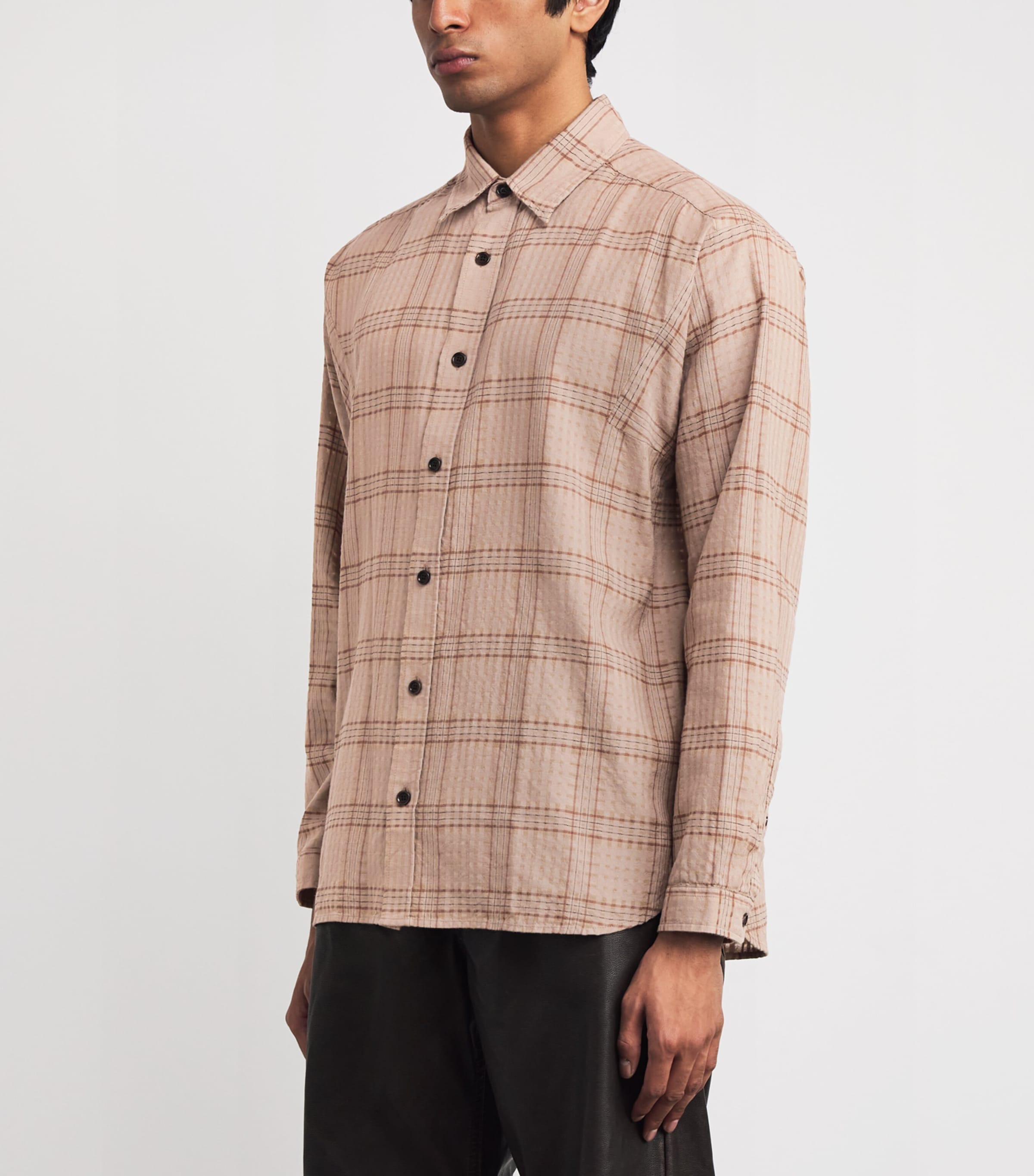 Organic Cotton Check Loose Garrison Shirt BEIGE Image 3