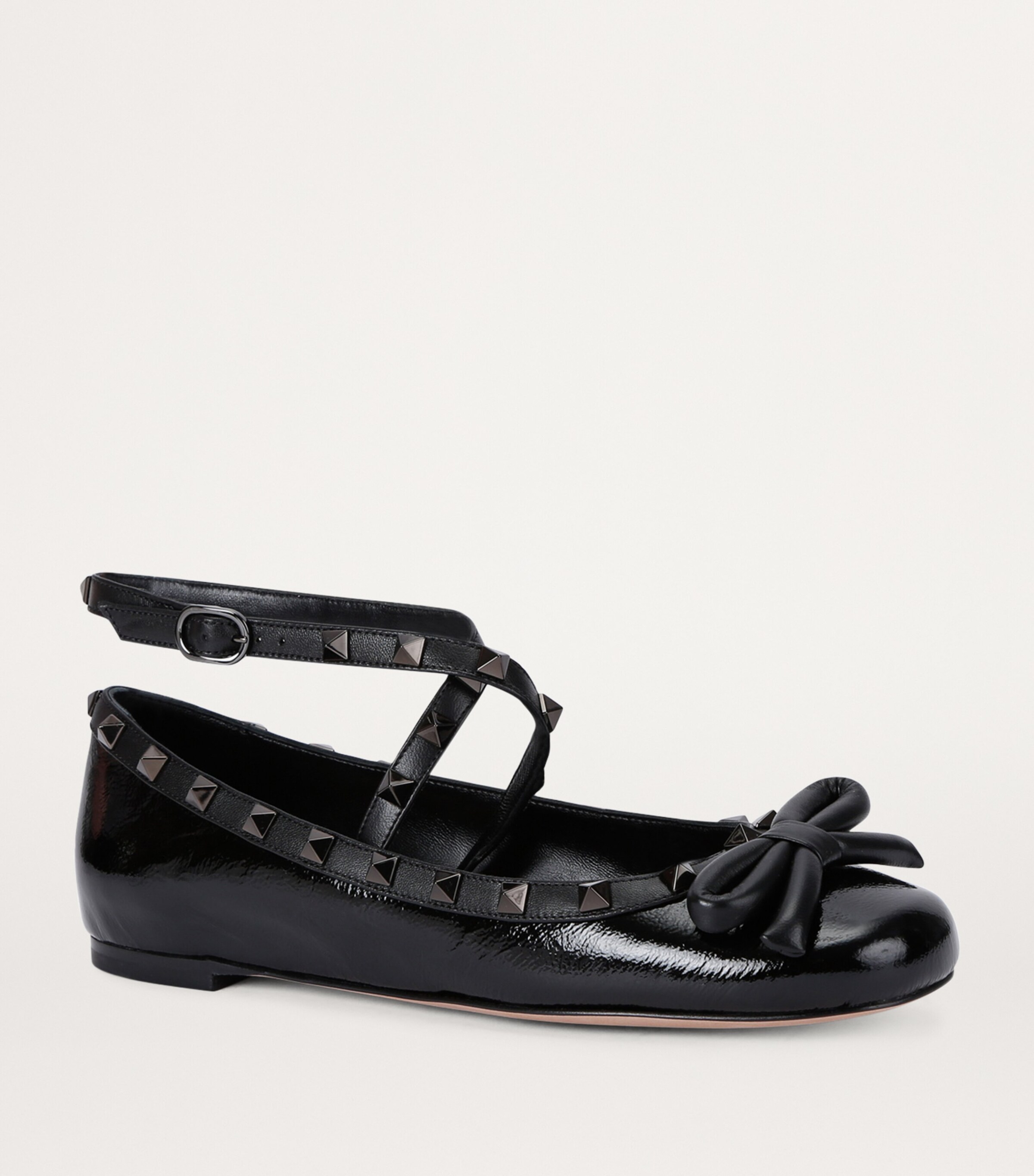 Leather Rockstud Ballet Flats BLACK Image 3